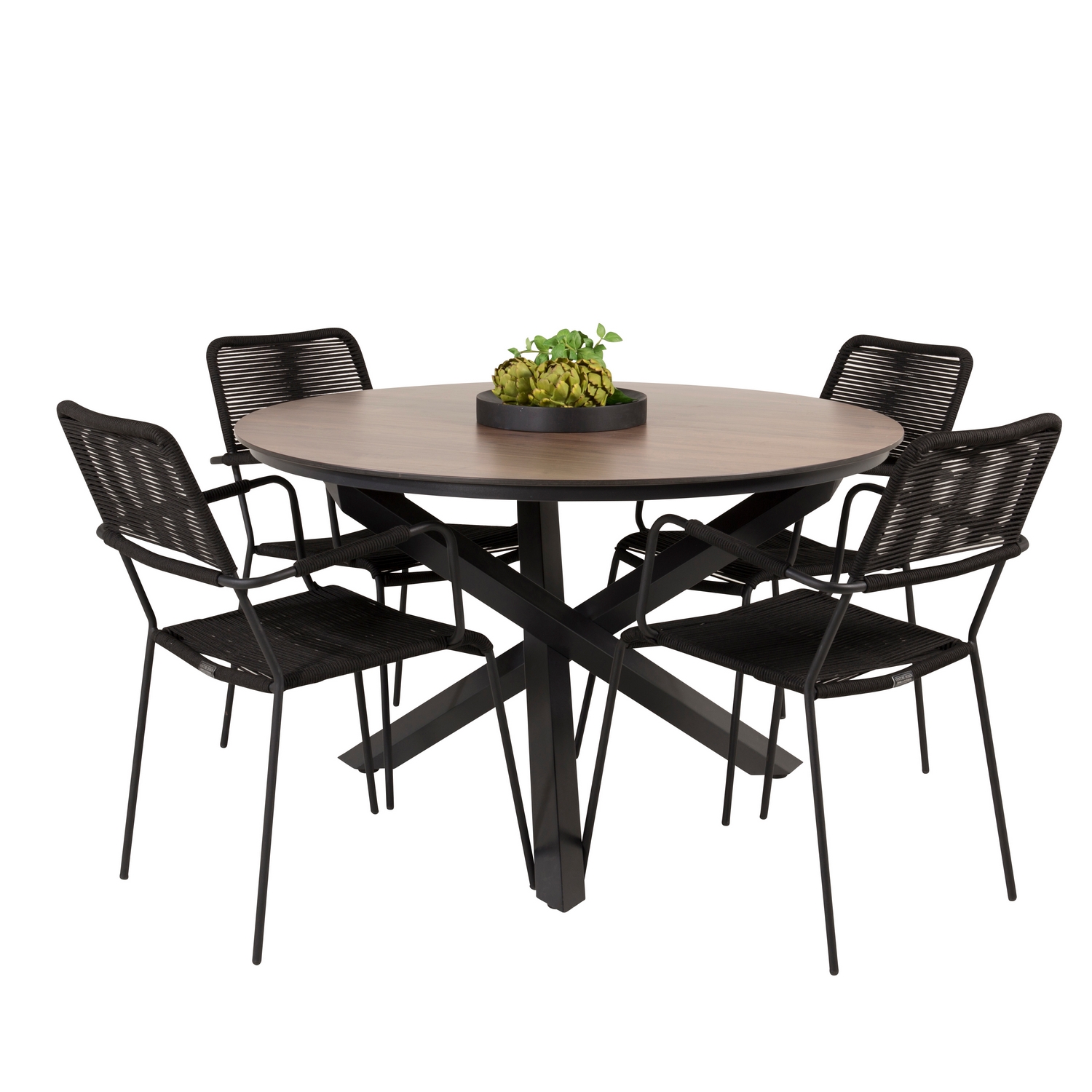 Llama Round Dining Table 120 - Black Alu / Brown HPL+Lindos Tre/Sort