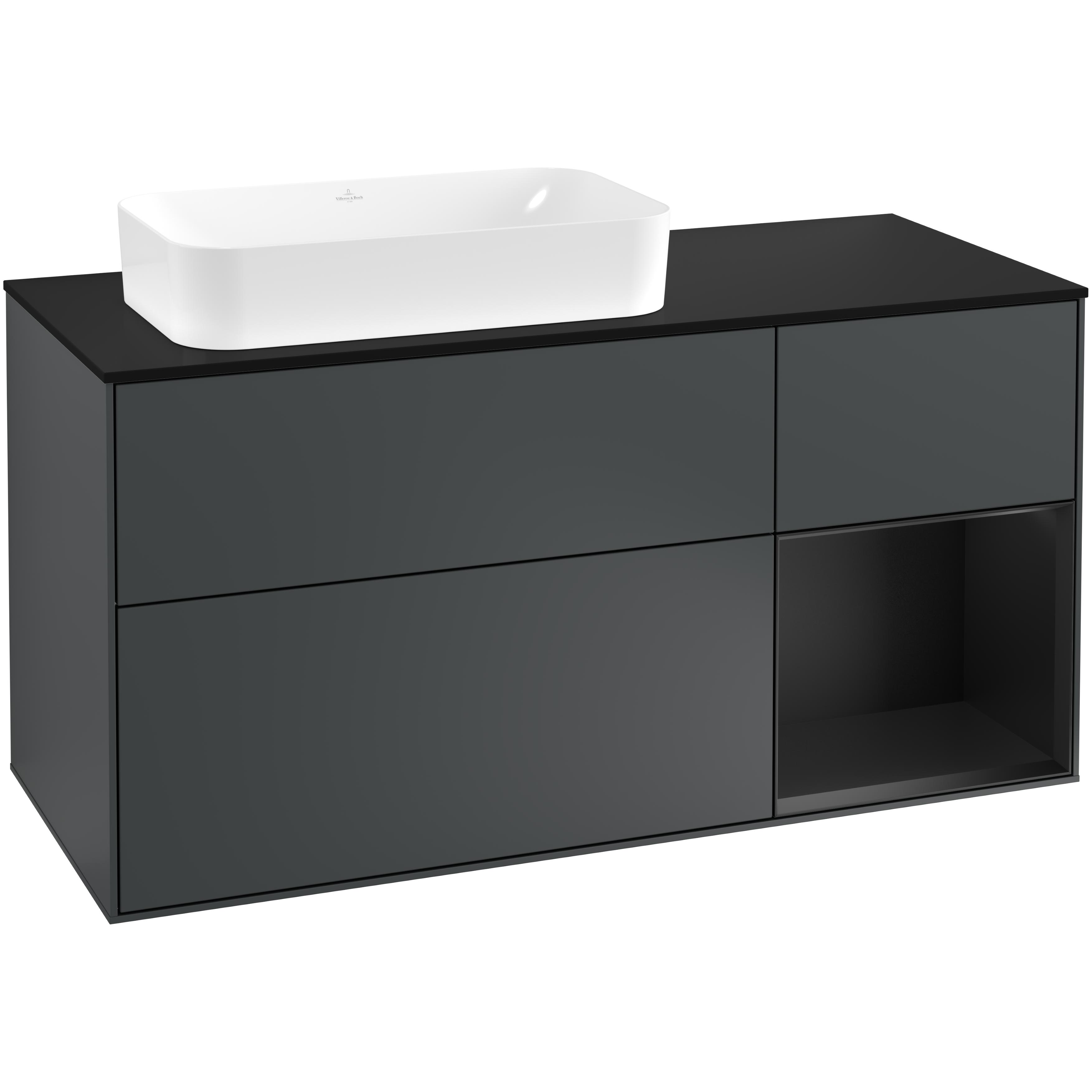 Tvättställsskåp Villeroy & Boch Finion med 3 Lådor Hylla och Bänkskiva för Ocentrerat Fristående Tvättställ