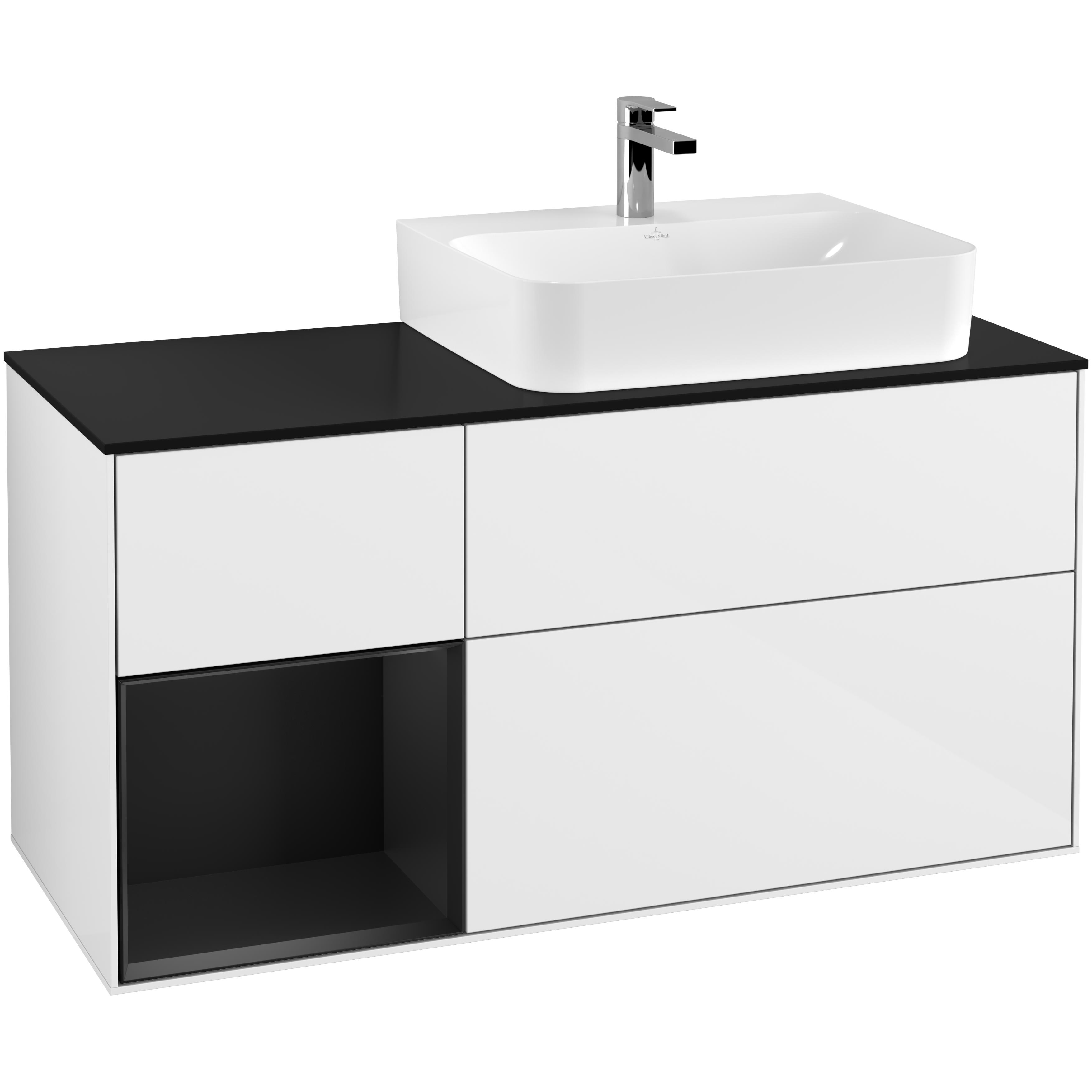 Tvättställsskåp Villeroy & Boch Finion med 3 Lådor Hylla och Bänkskiva för Ocentrerat Tvättställ | badrum - badrumsmobler - tvattstallsskap-och-kommod | KakelKungen