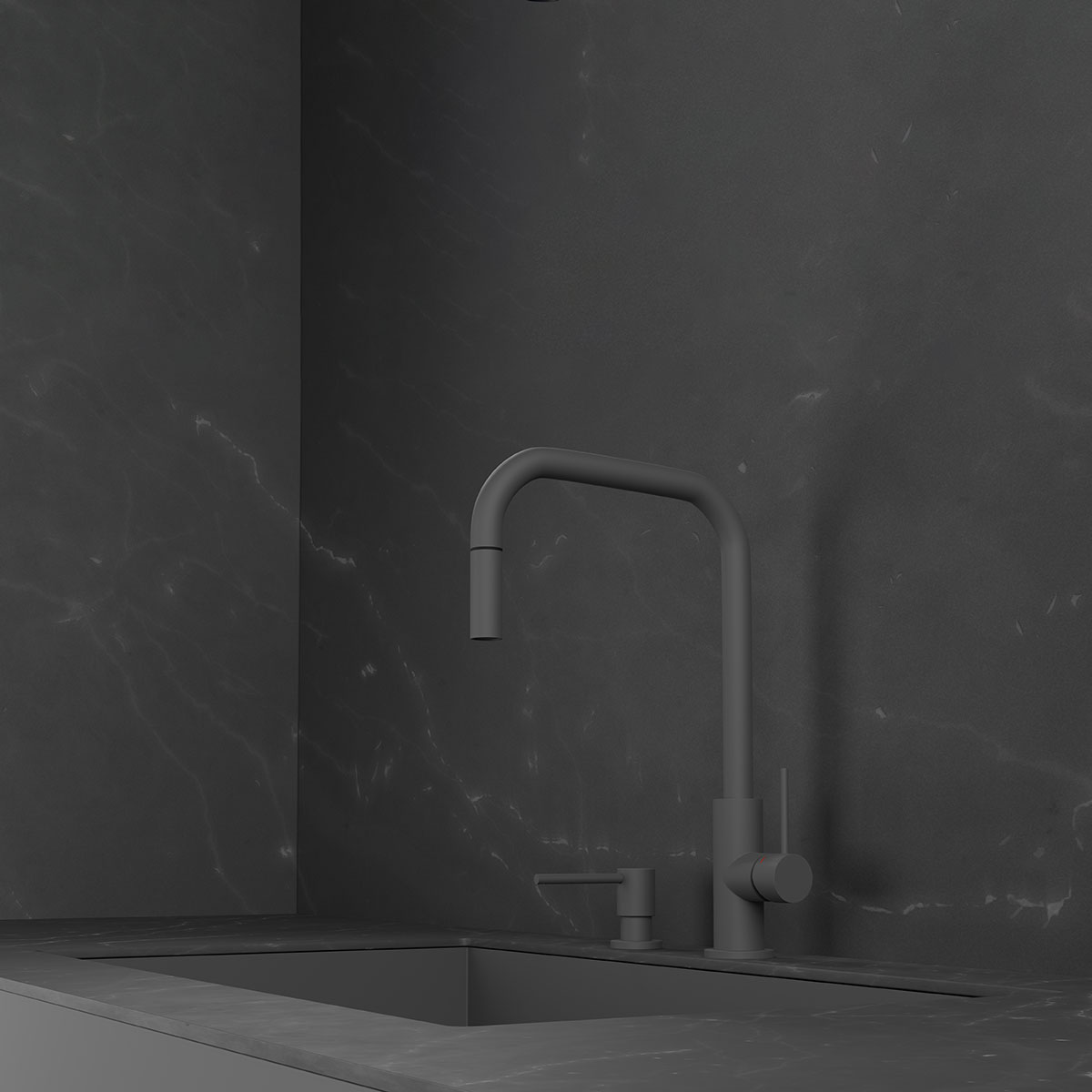 Kjøkkenbatteri Scandtap Steel Accent Square med Uttrekkbar Tut