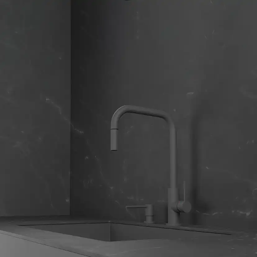 Kjøkkenbatteri Scandtap Steel Accent Square med Uttrekkbar Tut