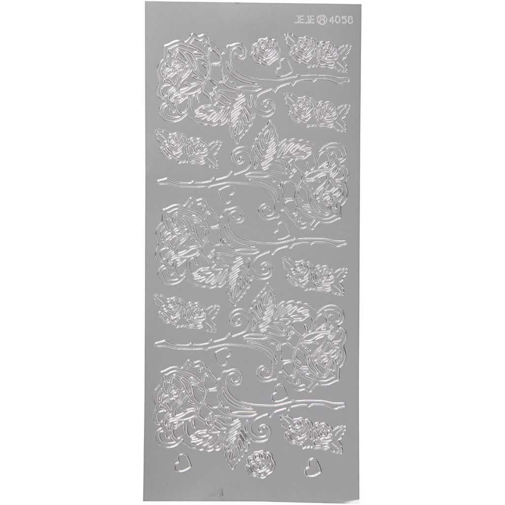 Stickers, silver, rosor, 10x23 cm, 1 ark Sølv