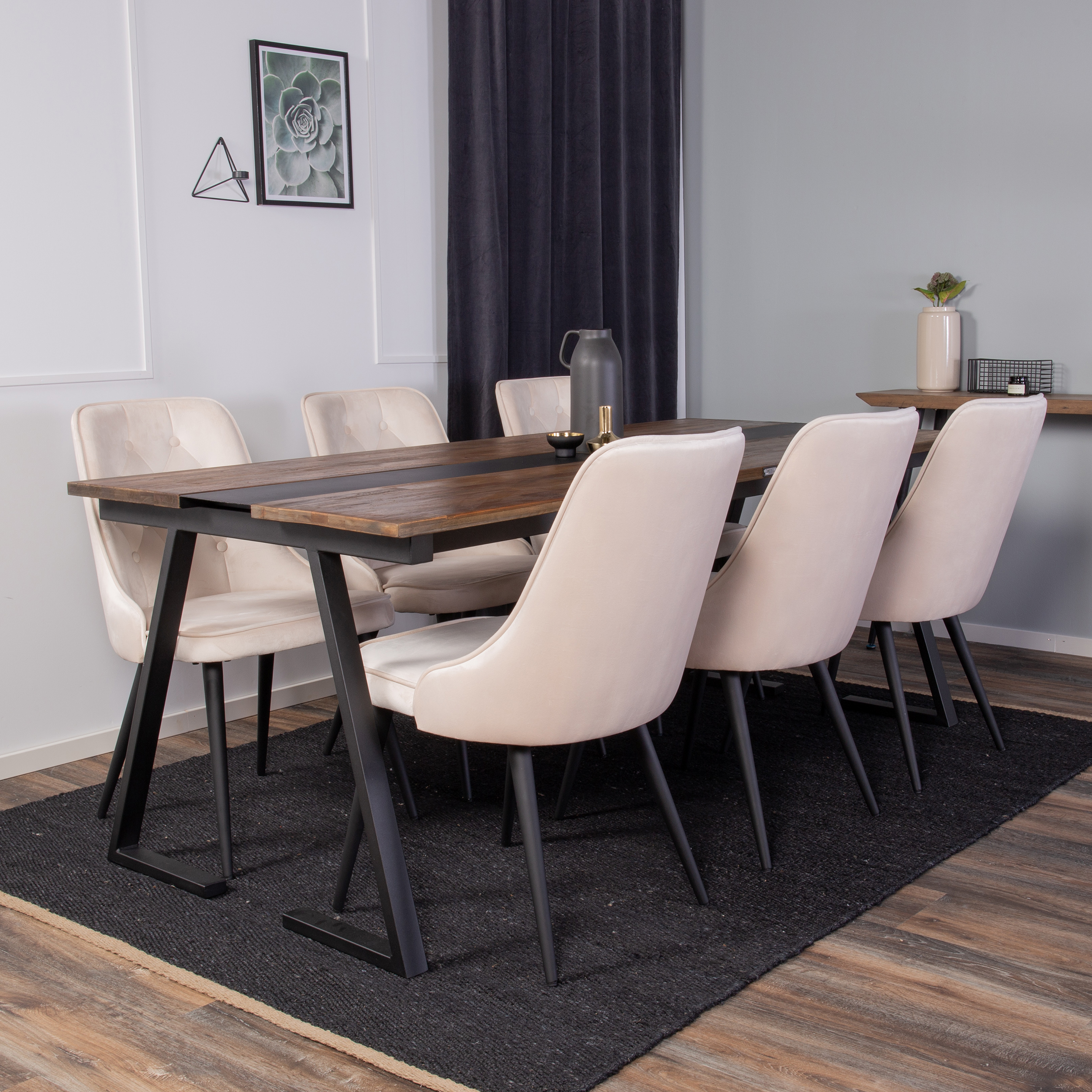 Spisegruppe Venture Home Jane med 6 Vera Stoler Fløyel