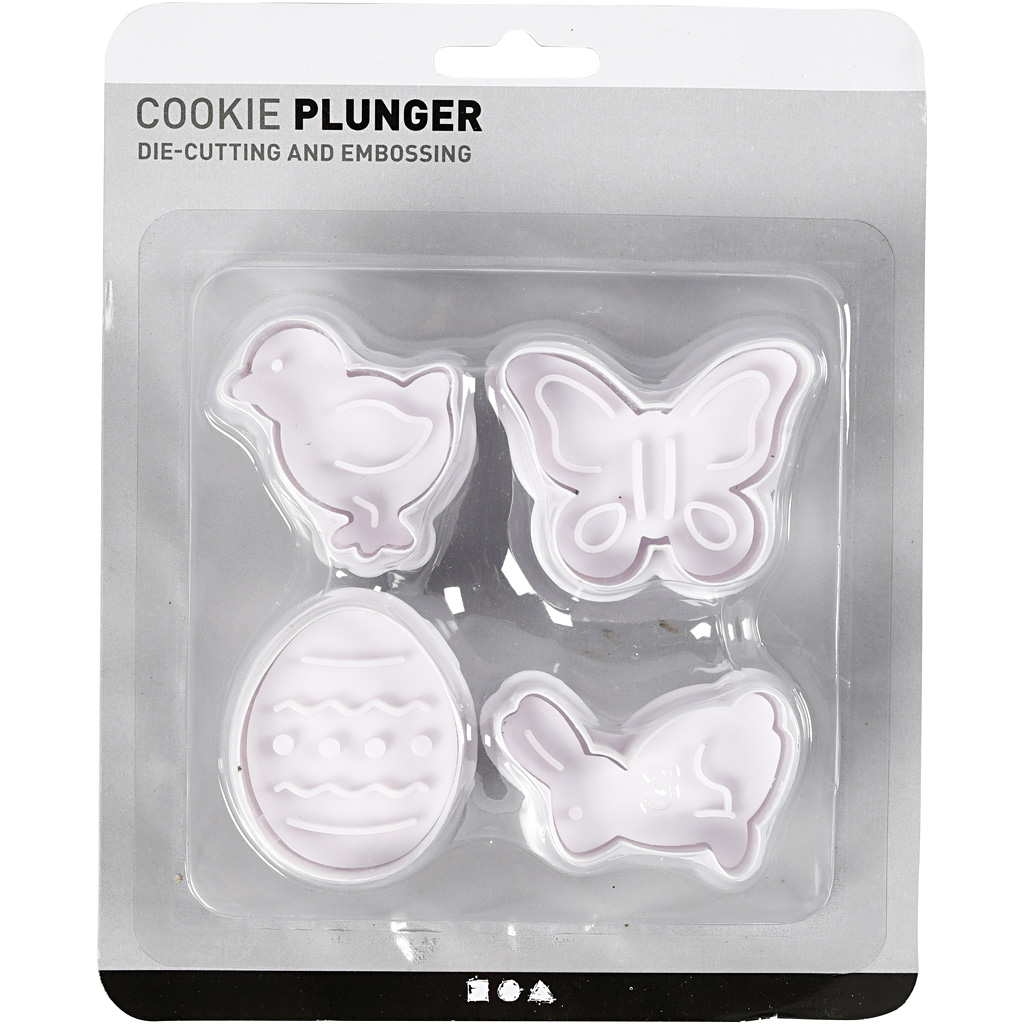 Utstikksformer Creativ Company med Preg Hvit Påskeegg Hare Kylling Sommerfugl 5 cm 4 St/1 Pk