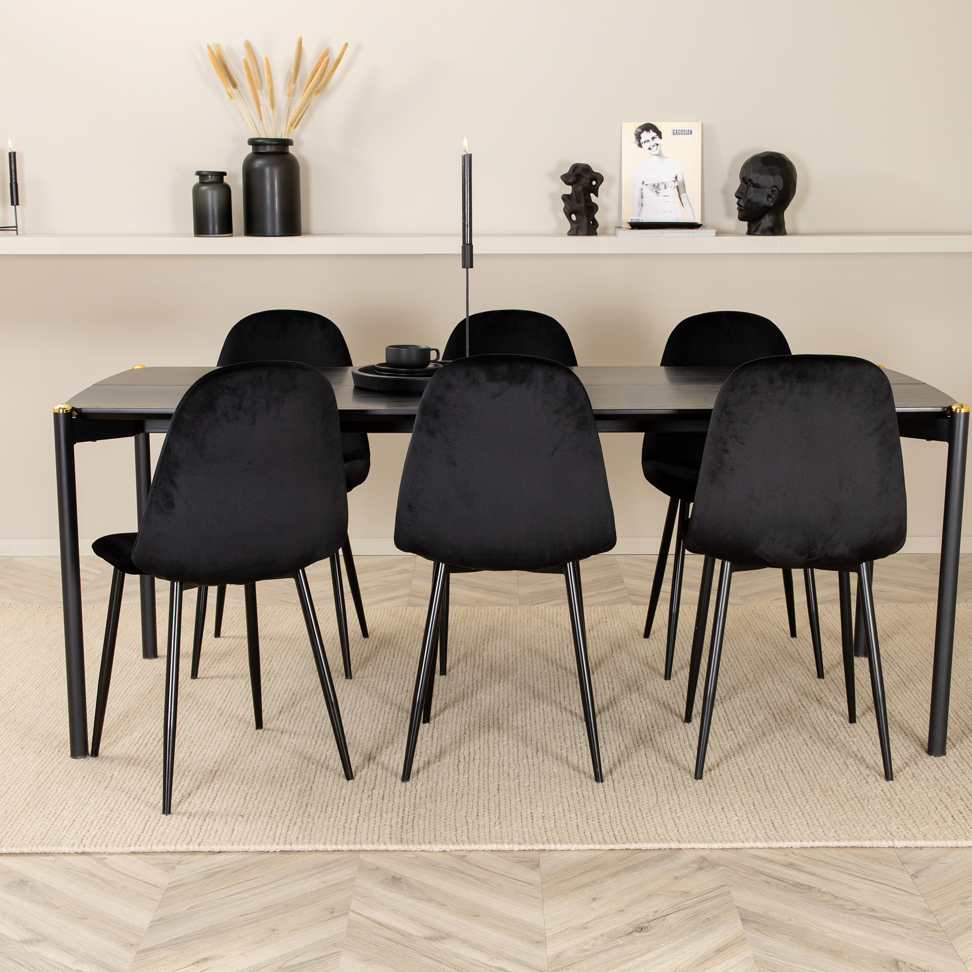 Spisegruppe Venture Home Paris med 6 Pobbie Stoler Sort