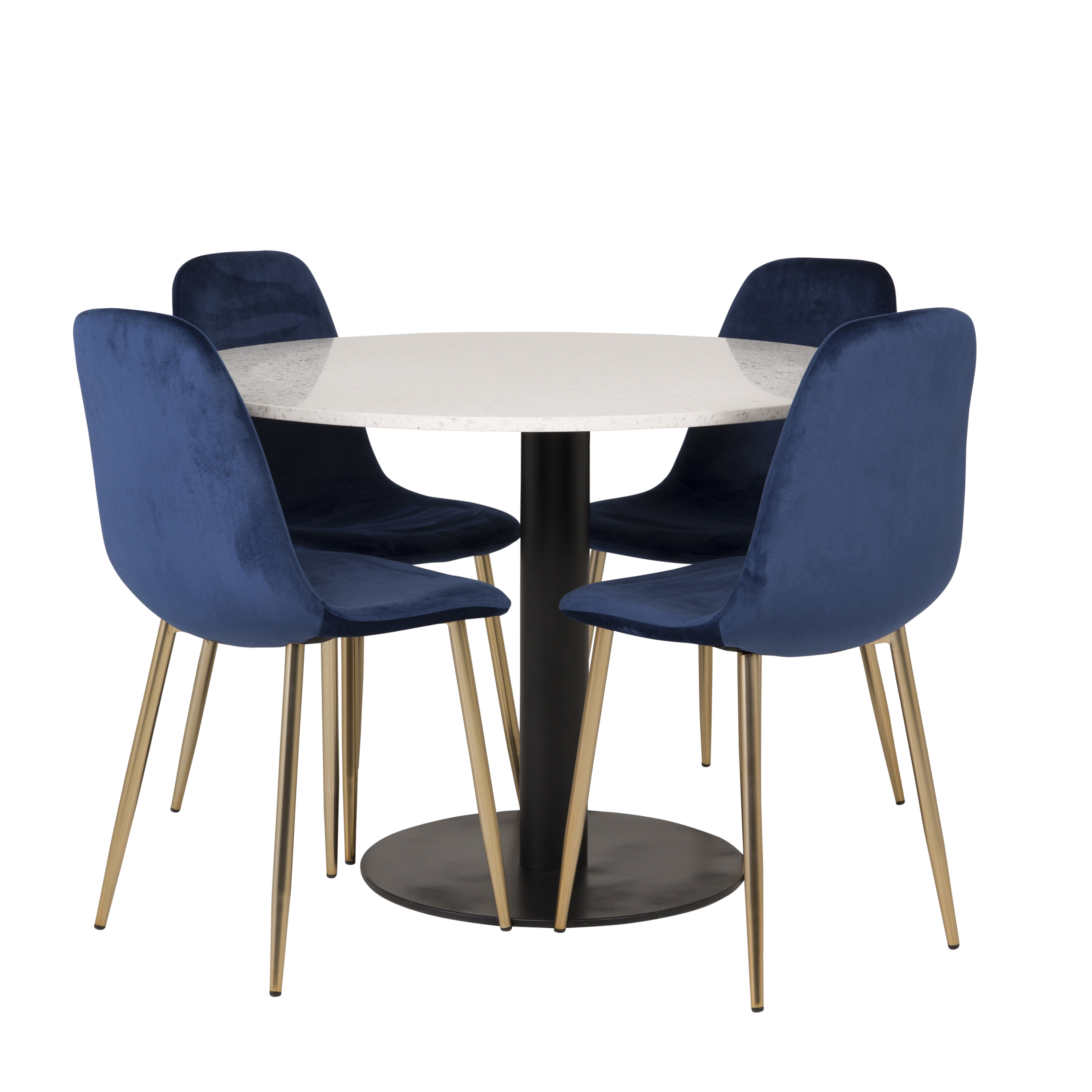 Spisegruppe Venture Home Roxanna HHvitBord med 4 Pobbie Stoler Fløyel