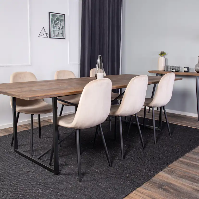 Spisegruppe Venture Home Peo med 6 Pobbie Stoler Fløyel