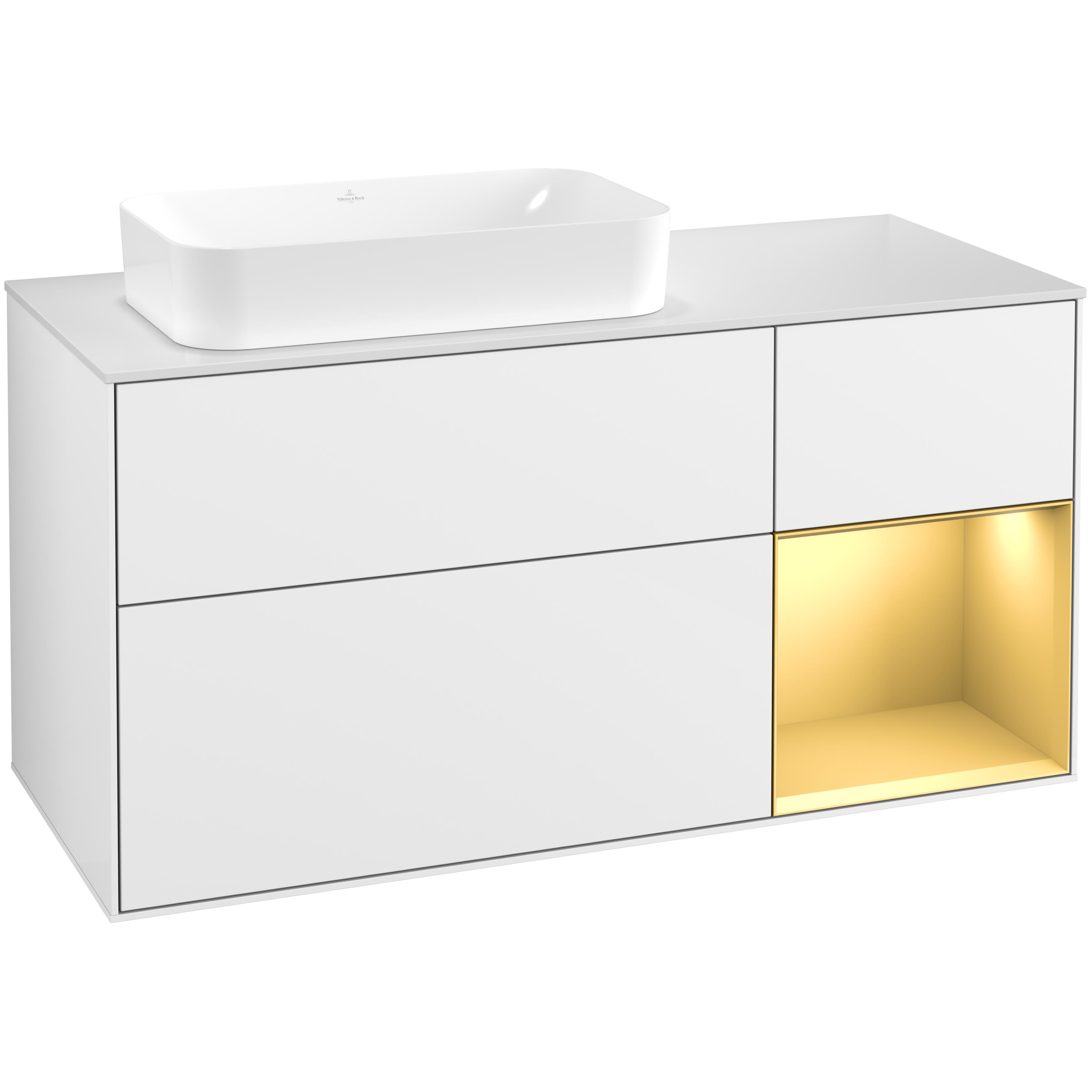 Tvättställsskåp Villeroy & Boch Finion med 3 Lådor Hylla och Bänkskiva för Ocentrerat Fristående Tvättställ