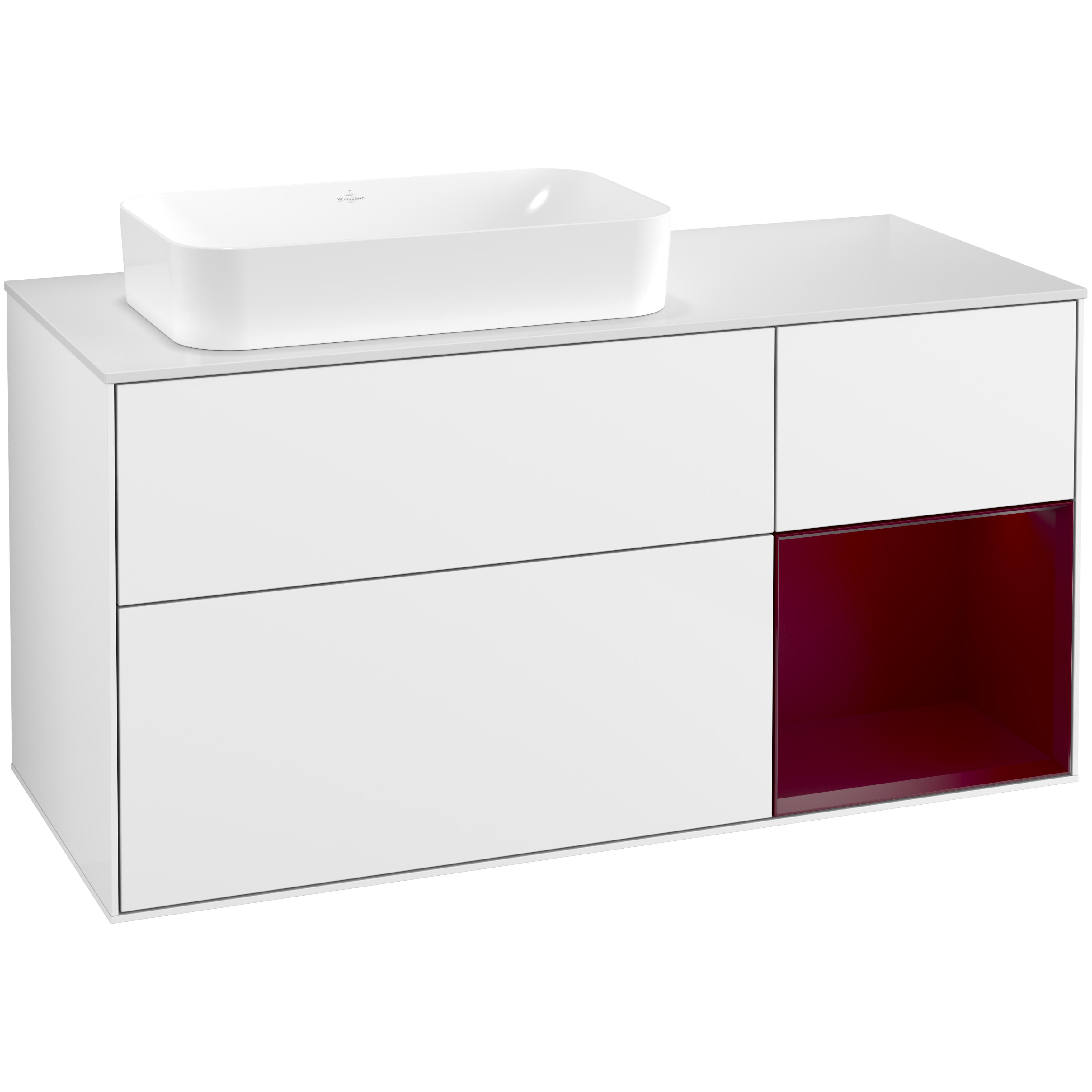 Tvättställsskåp Villeroy & Boch Finion med 3 Lådor Hylla och Bänkskiva för Ocentrerat Fristående Tvättställ