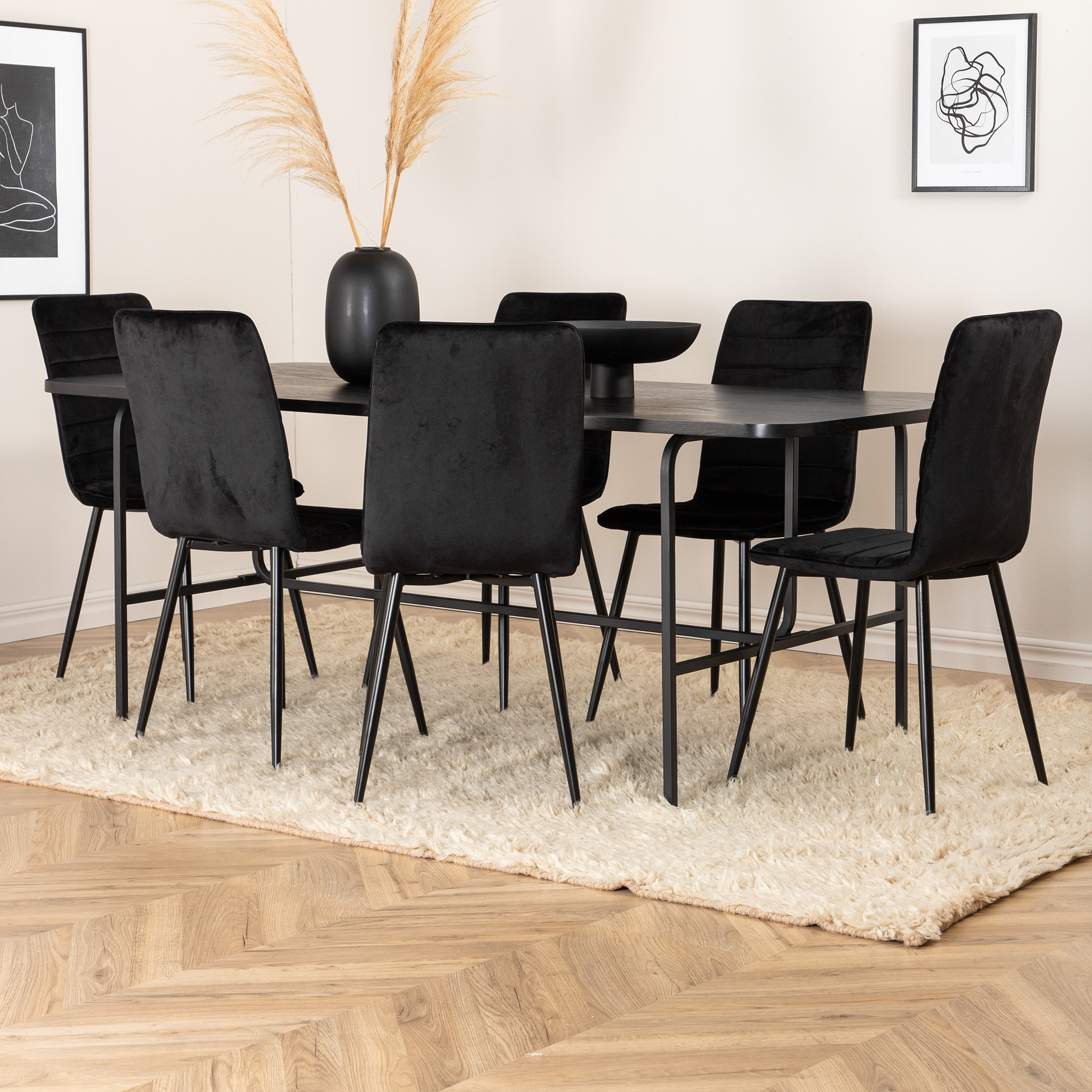 Spisegruppe Venture Home Chicago med 6 Walerina Stoler Fløyel