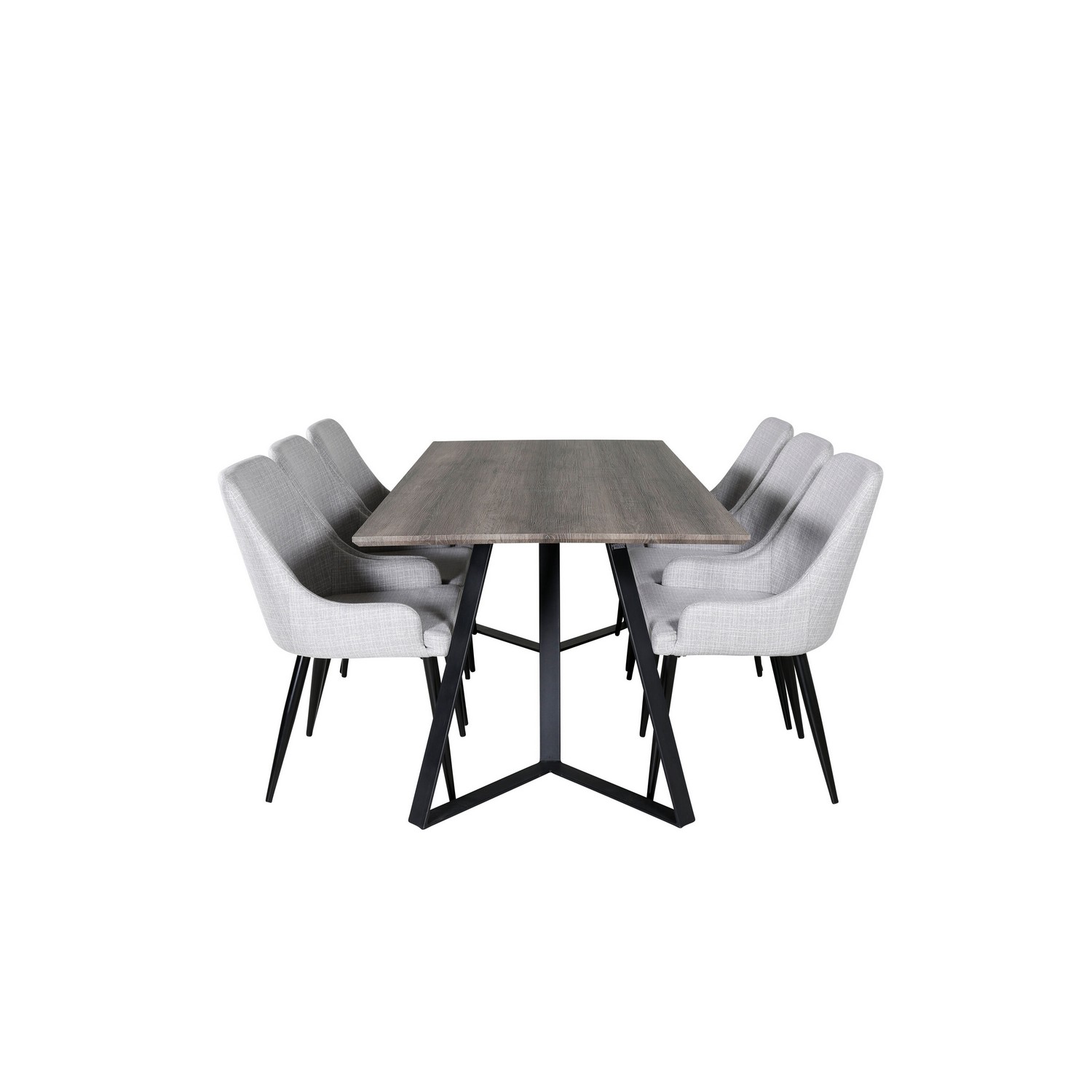 Marina Dining Table 180x90 cm+Plaza Dining chair Grå/Sort/Lysegrå