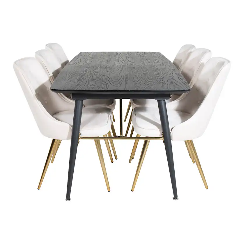 Spisegruppe Venture Home Gold med 6 Velvet Deluxe Stoler