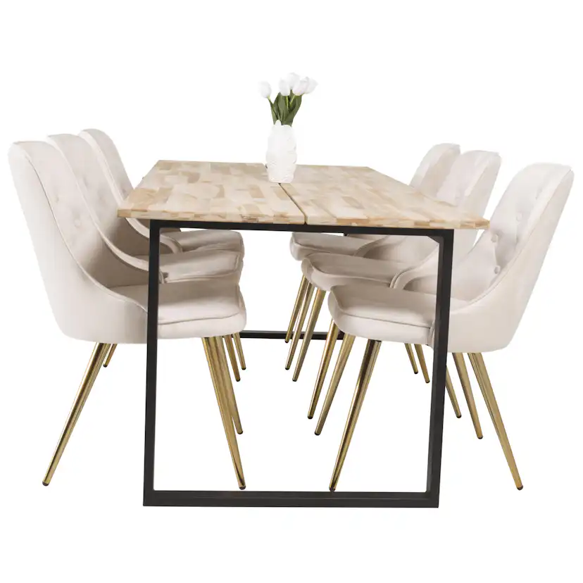 Spisegruppe Venture Home Cirebon med 6 Velvet Deluxe Stoler