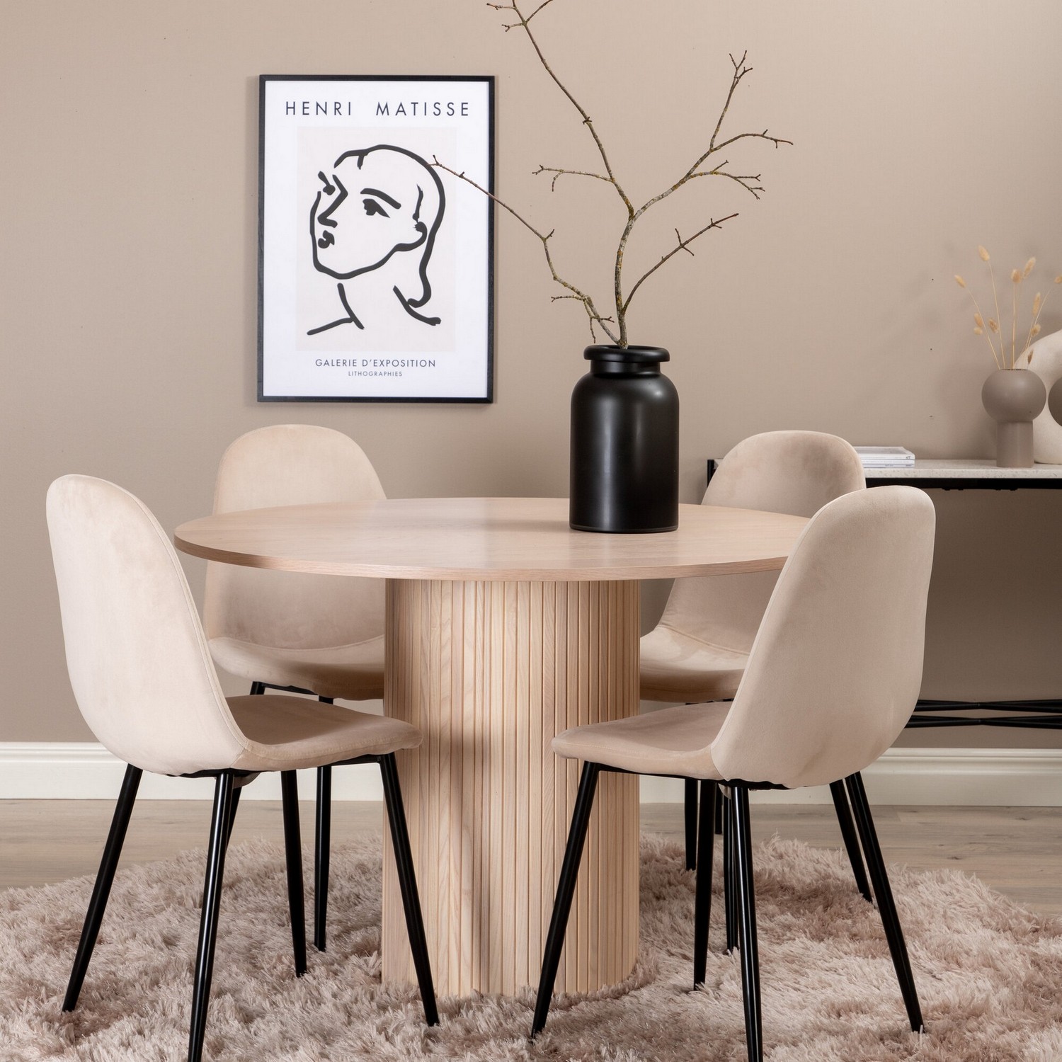 Spisegruppe Venture Home Bianca Rund Benhvit med 4 Pobbie Stoler