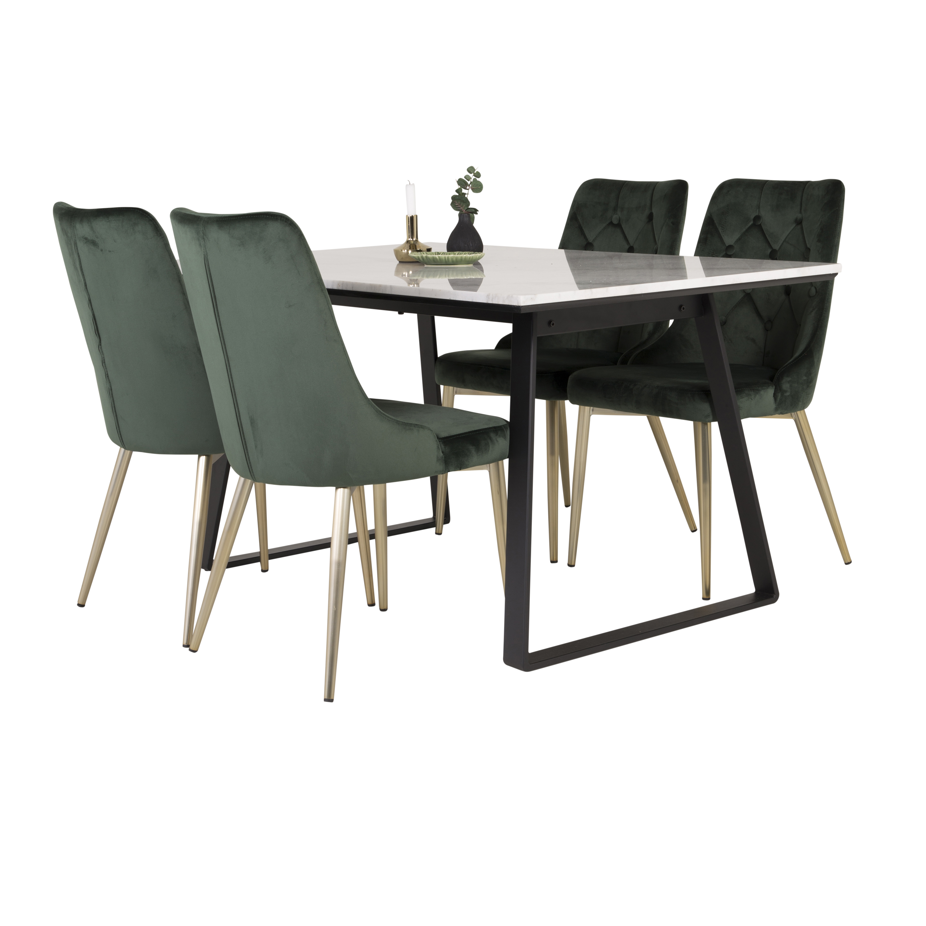 Spisegruppe Venture Home Estelle 140 med 4 Vera Stoler Fløyel/Messing