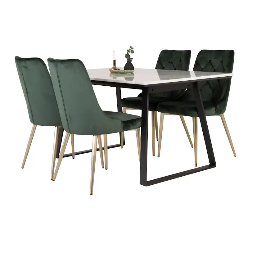 Spisegruppe Venture Home Estelle 140 med 4 Vera Stoler Fløyel/Messing