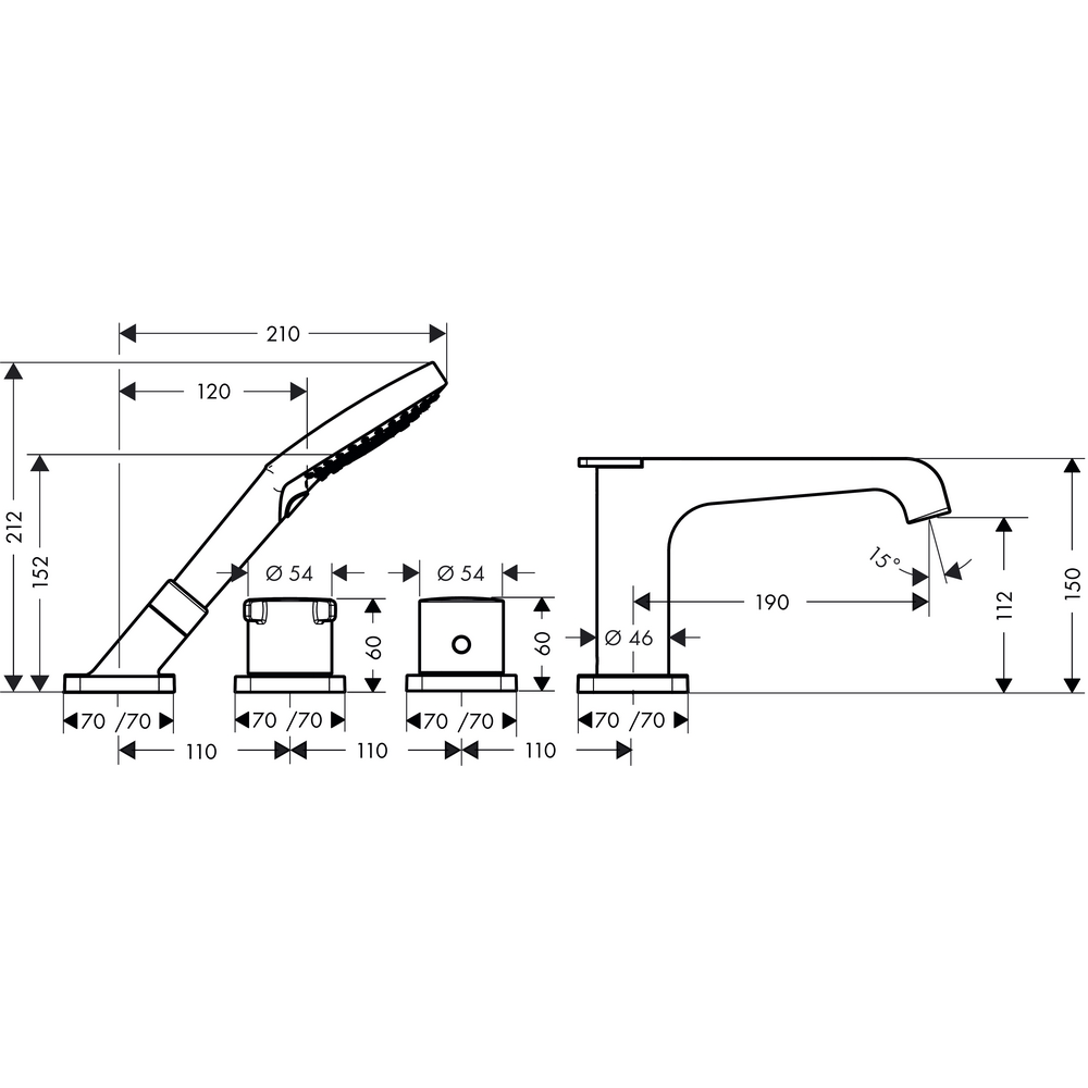 AX Citterio E 4-L.Fliesenarmatur m.TH For Fliserand