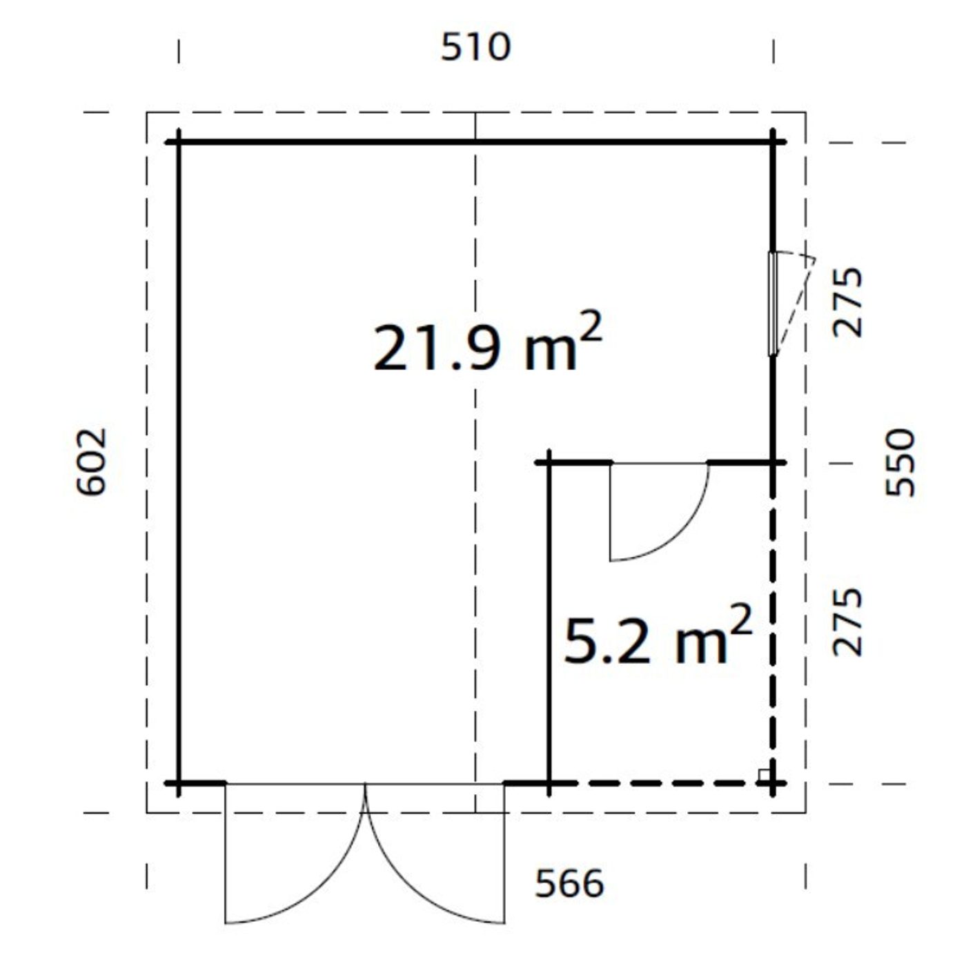 Roger 21,9+5,2 m2 w/ wooden gate Ubehandlet tre