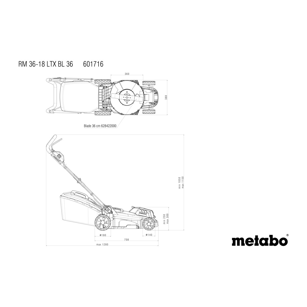 Gressklipper Metabo RM 36-18 LTX BL 36 Uten Batteri