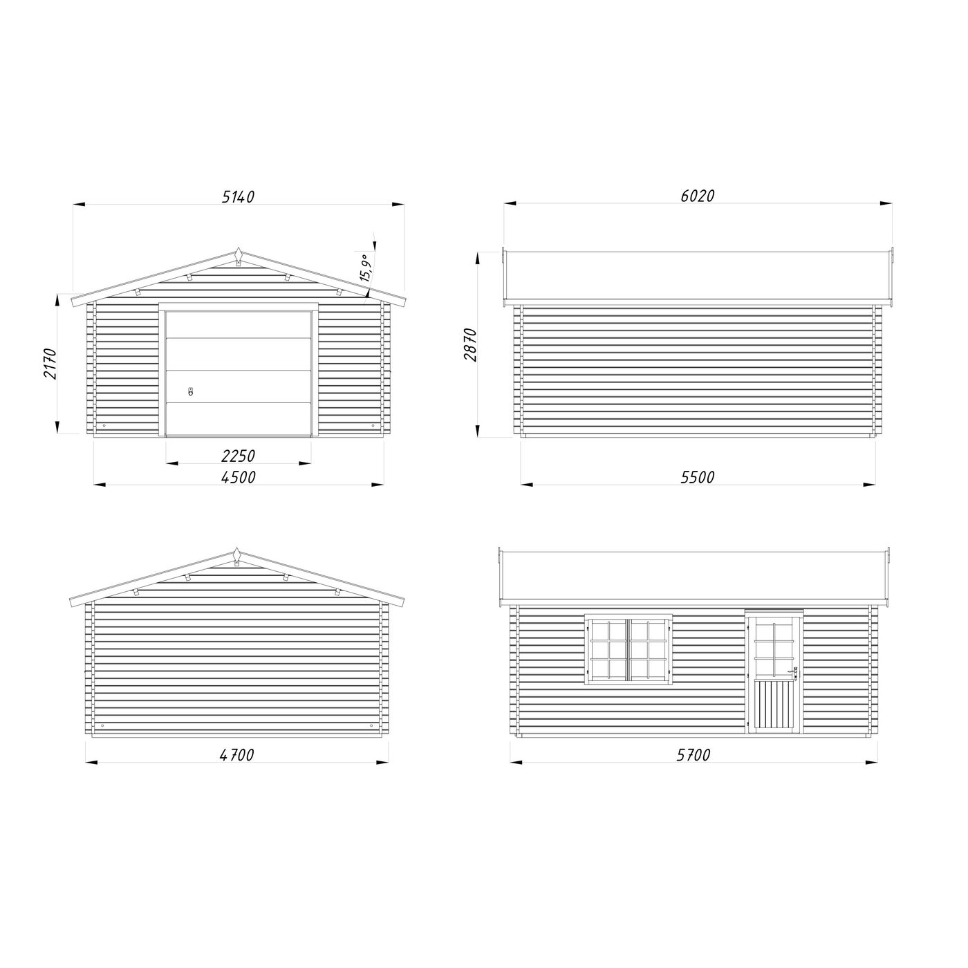 Garage Roger 23,9 m2 med Takskjutport Ubehandlet tre