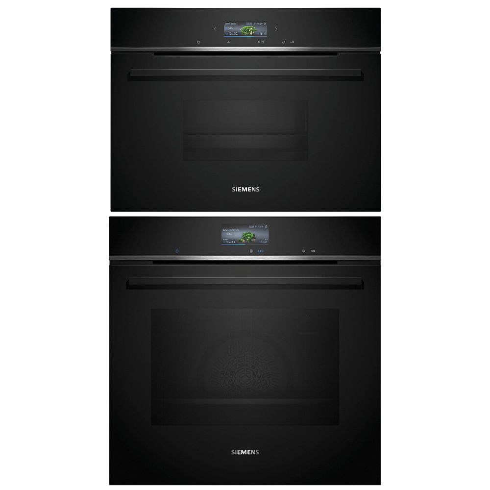 Ovn- og Mikrobølgepakke Siemens iQ700 HB776G3B2S + CD714GXB1 Med WIFI og Dampfunksjon Sort