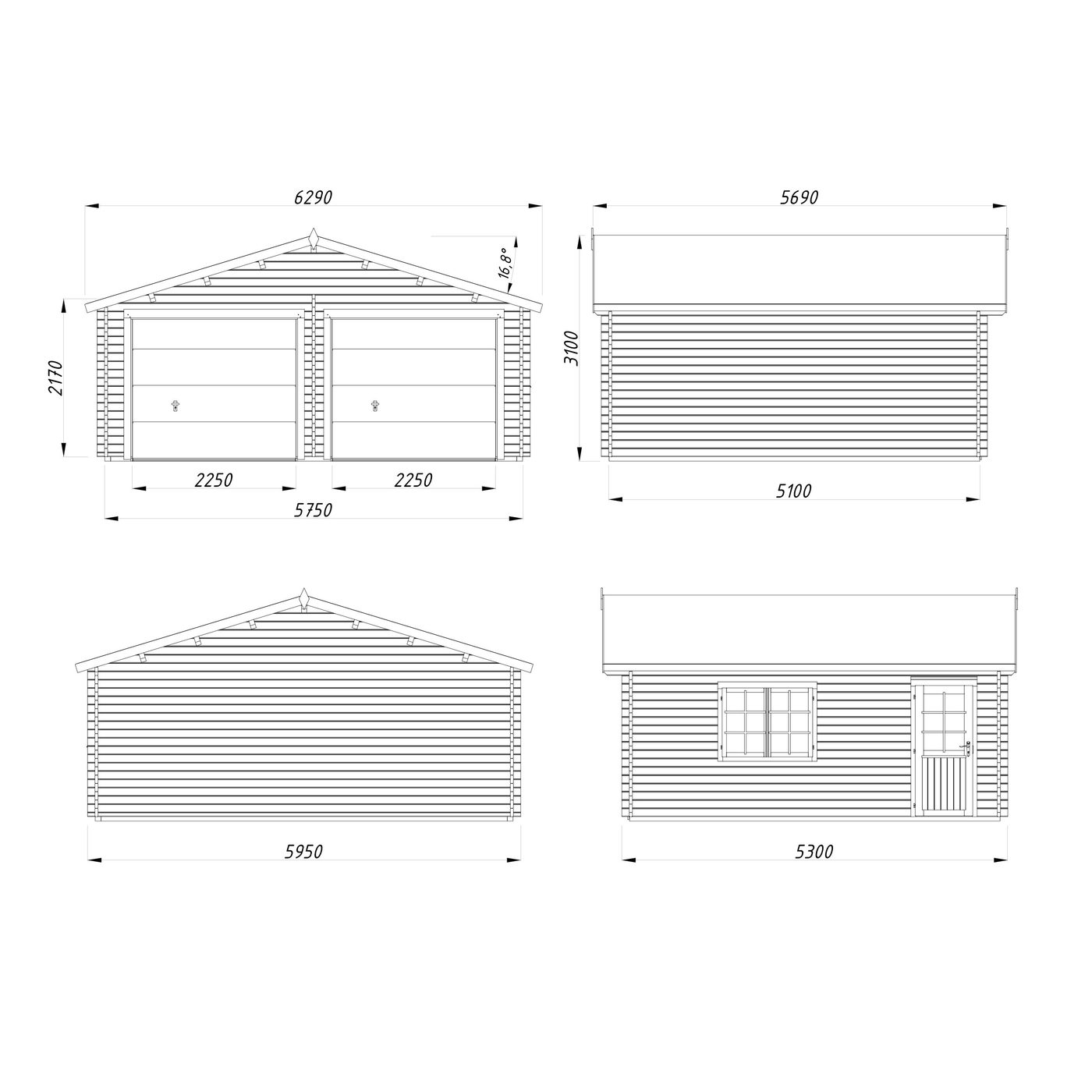Roger 28,4 m2 w/ sectional door Ubehandlet tre