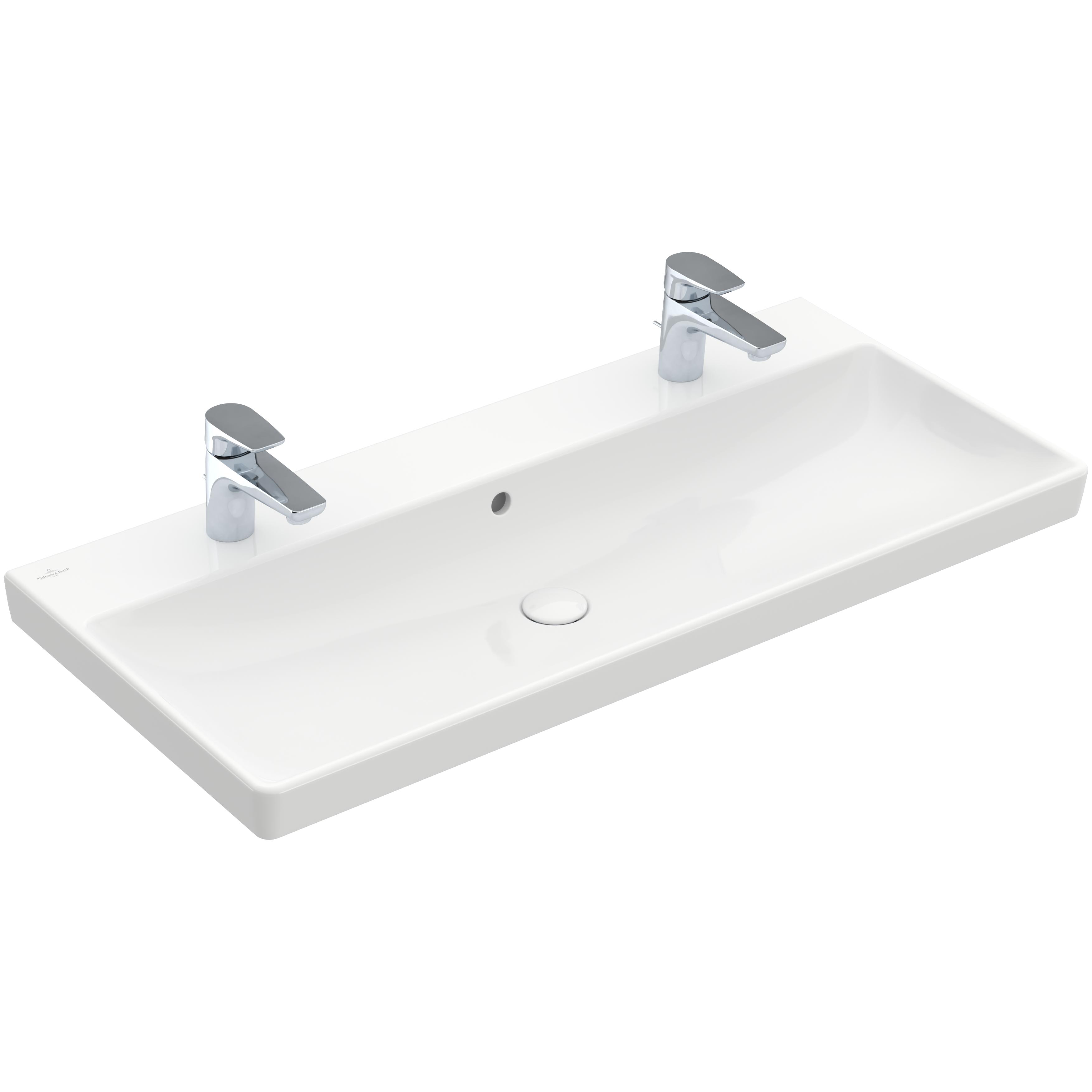 Tvättställ villeroy & Boch Avento 4156A401 Vit Alpin, Med Bräddavlopp, 1000 mm, Med 2 Blandarhål, för Två Enhålsblandare