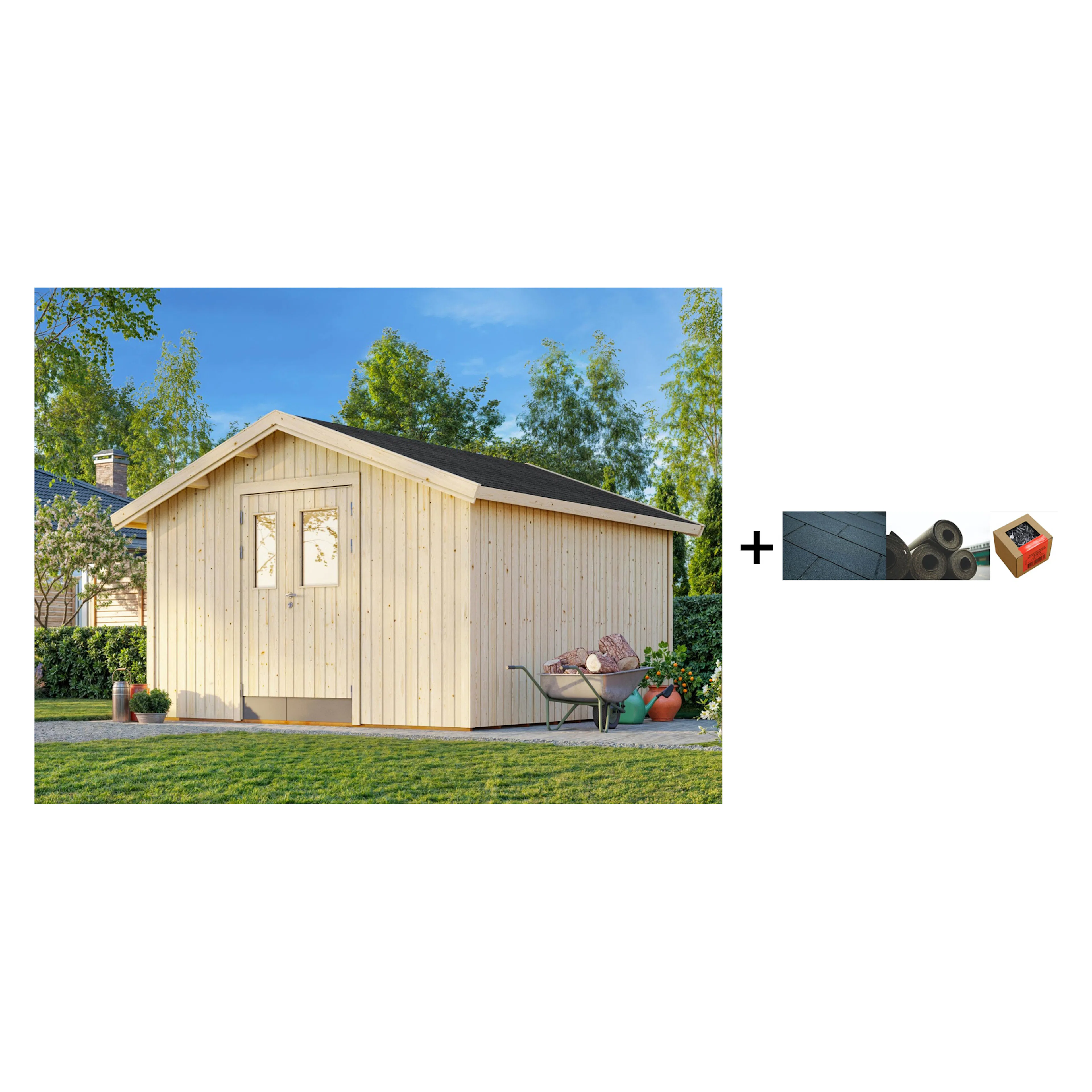 Redskapsbod Palmako Lucas 12,3 m2 med Shingel, Papp og Spiker