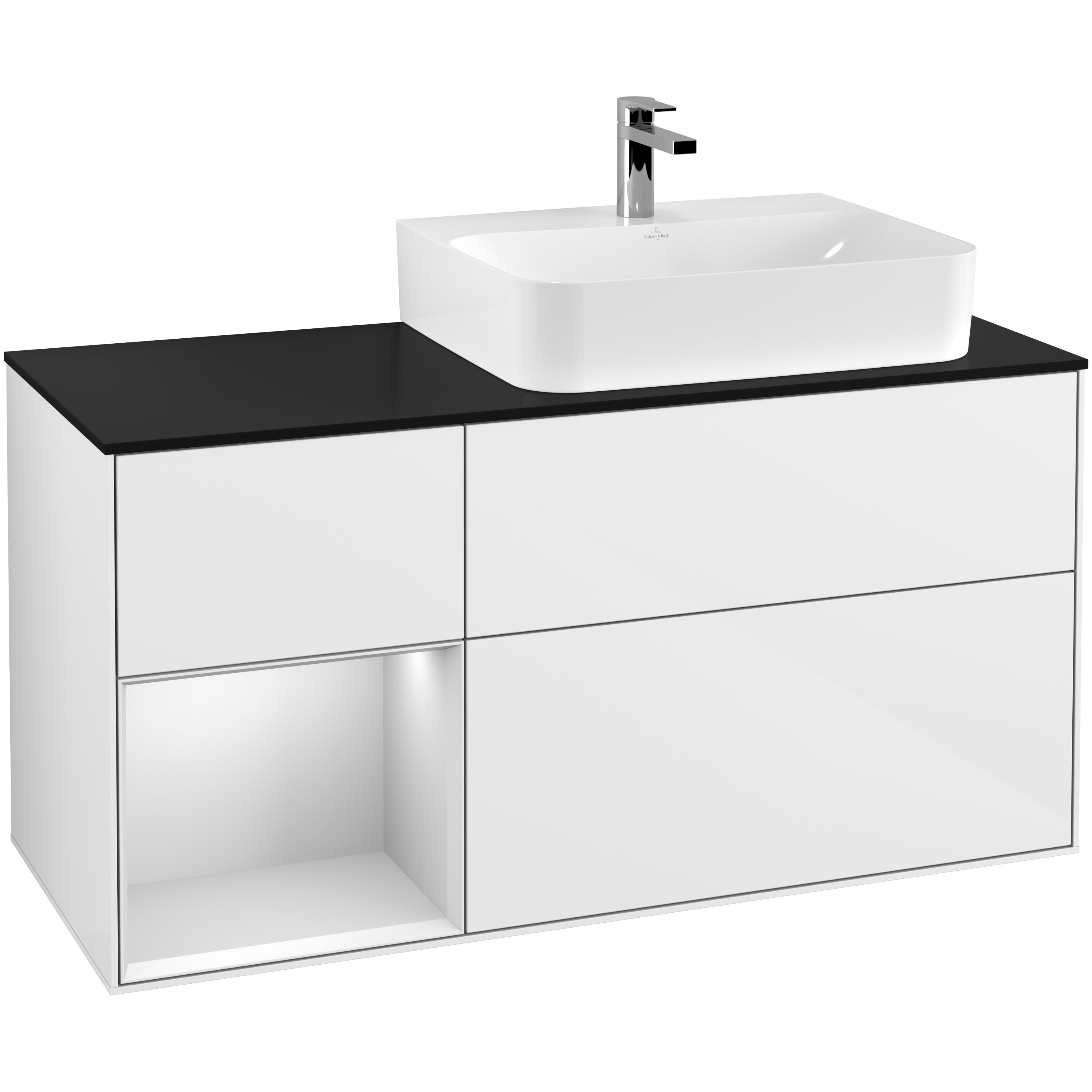 Tvättställsskåp Villeroy & Boch Finion med 3 Lådor Hylla och Bänkskiva för Ocentrerat Tvättställ | badrum - badrumsmobler - tvattstallsskap-och-kommod | KakelKungen