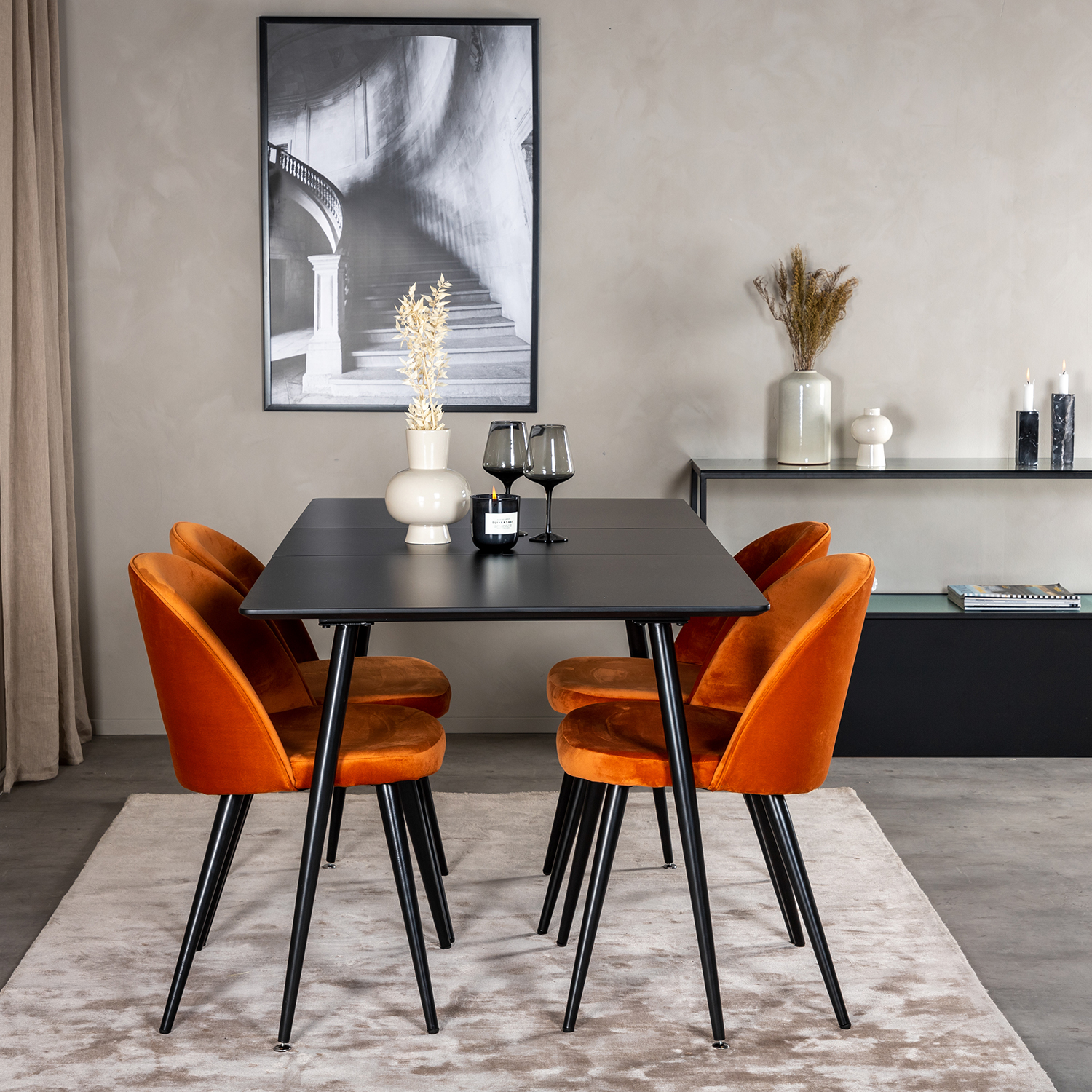 Spisegruppe Venture Home Silvia med Innleggsplate og 4 Valentina Stoler
