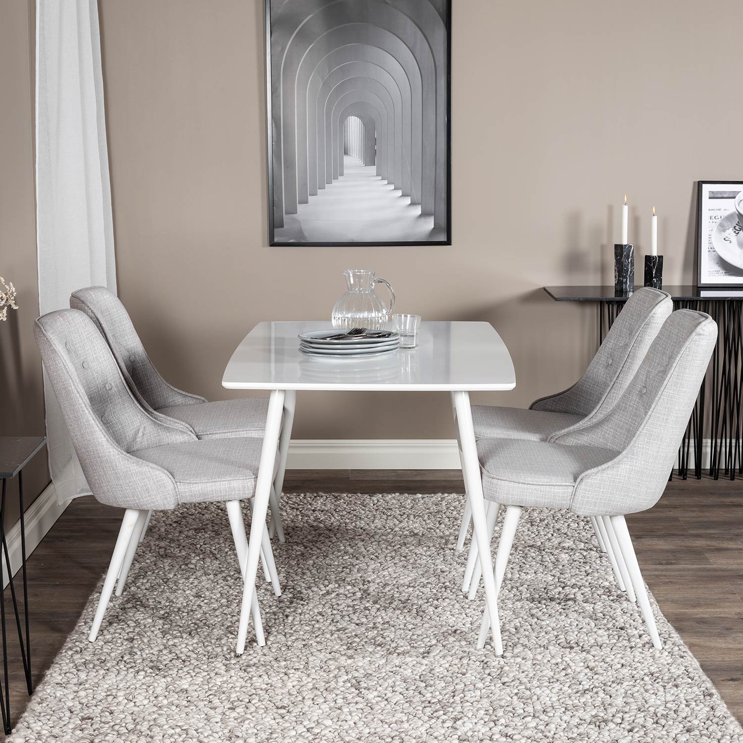 Spisegruppe Venture Home Pobbie med 4 Vera Stoler Polyester