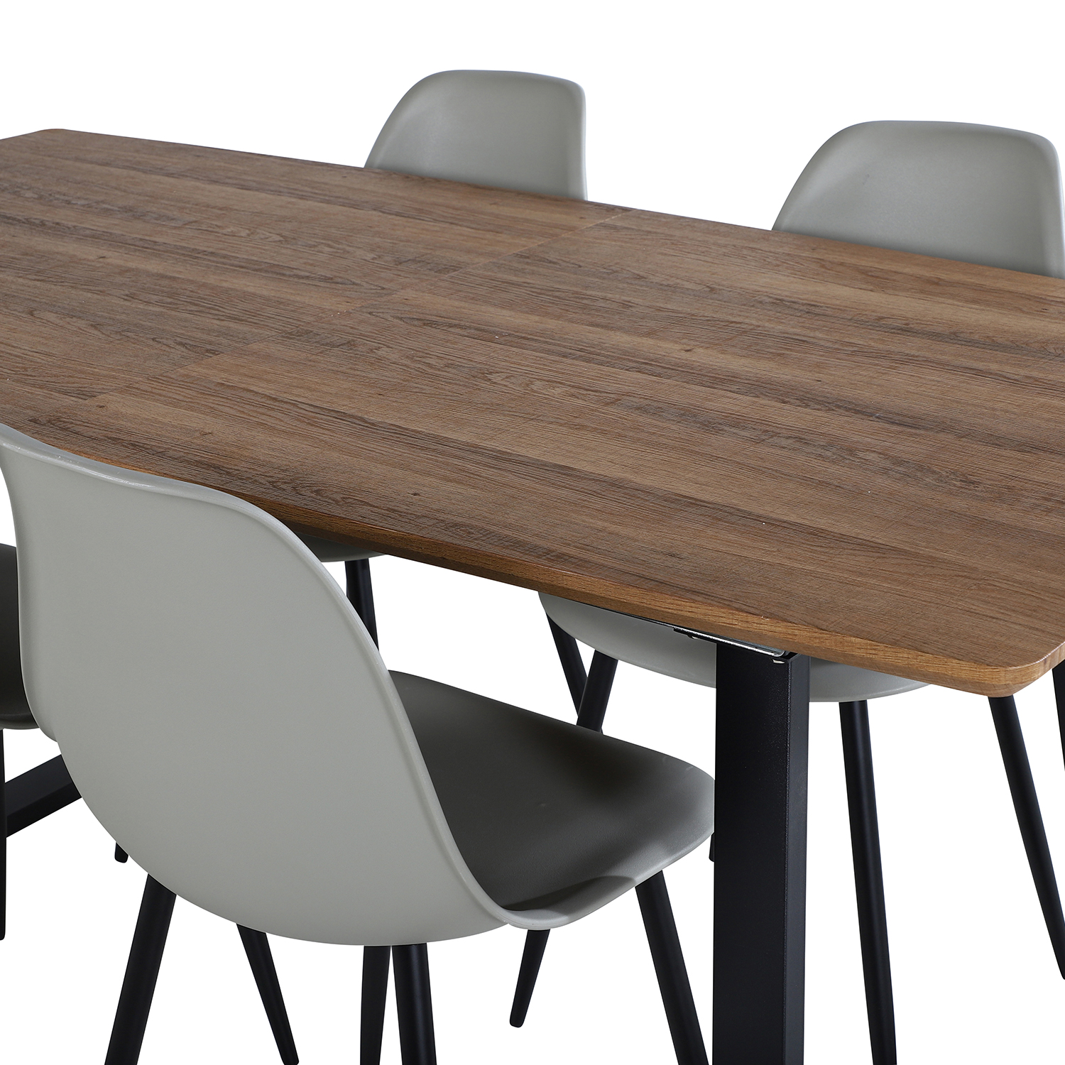  Inca Dining Table 160/200*85 cm+Polar Plastic Dining Chair Natur/Sort/Grå