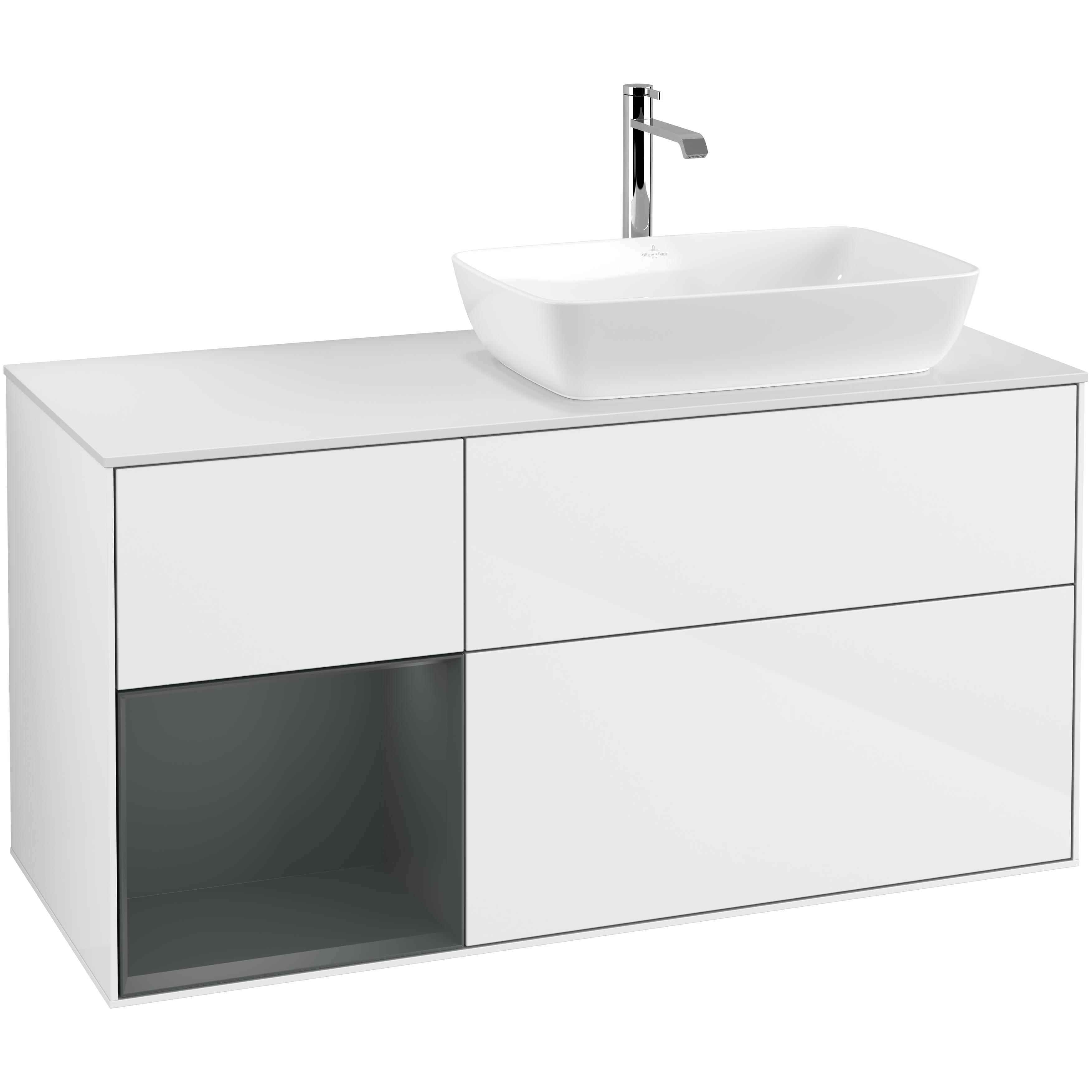 Tvättställsskåp Villeroy & Boch Finion med 3 Lådor Hylla och Bänkskiva för Ocentrerat Tvättställ från Artis & Collaro