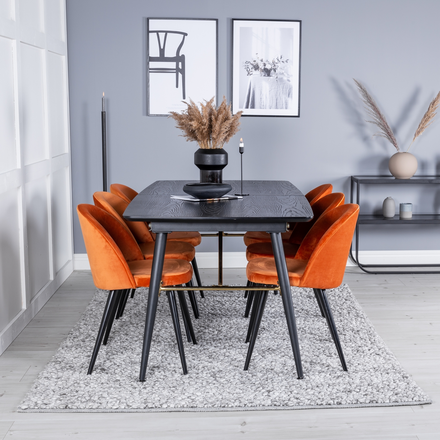 Spisegruppe Venture Home Gold med 6 Velvet Stoler