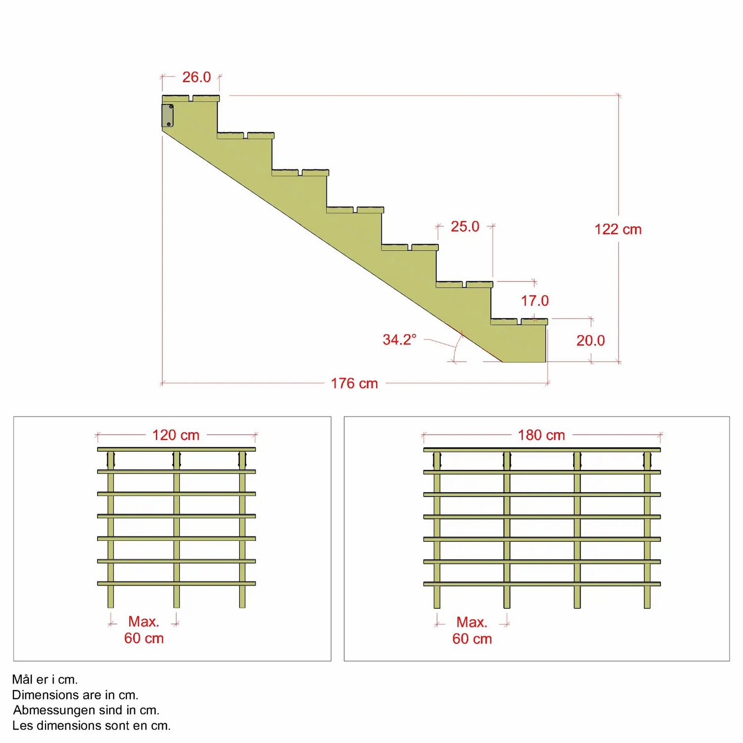 Terrassetrapp PLUS Trinndybde 25 cm B120