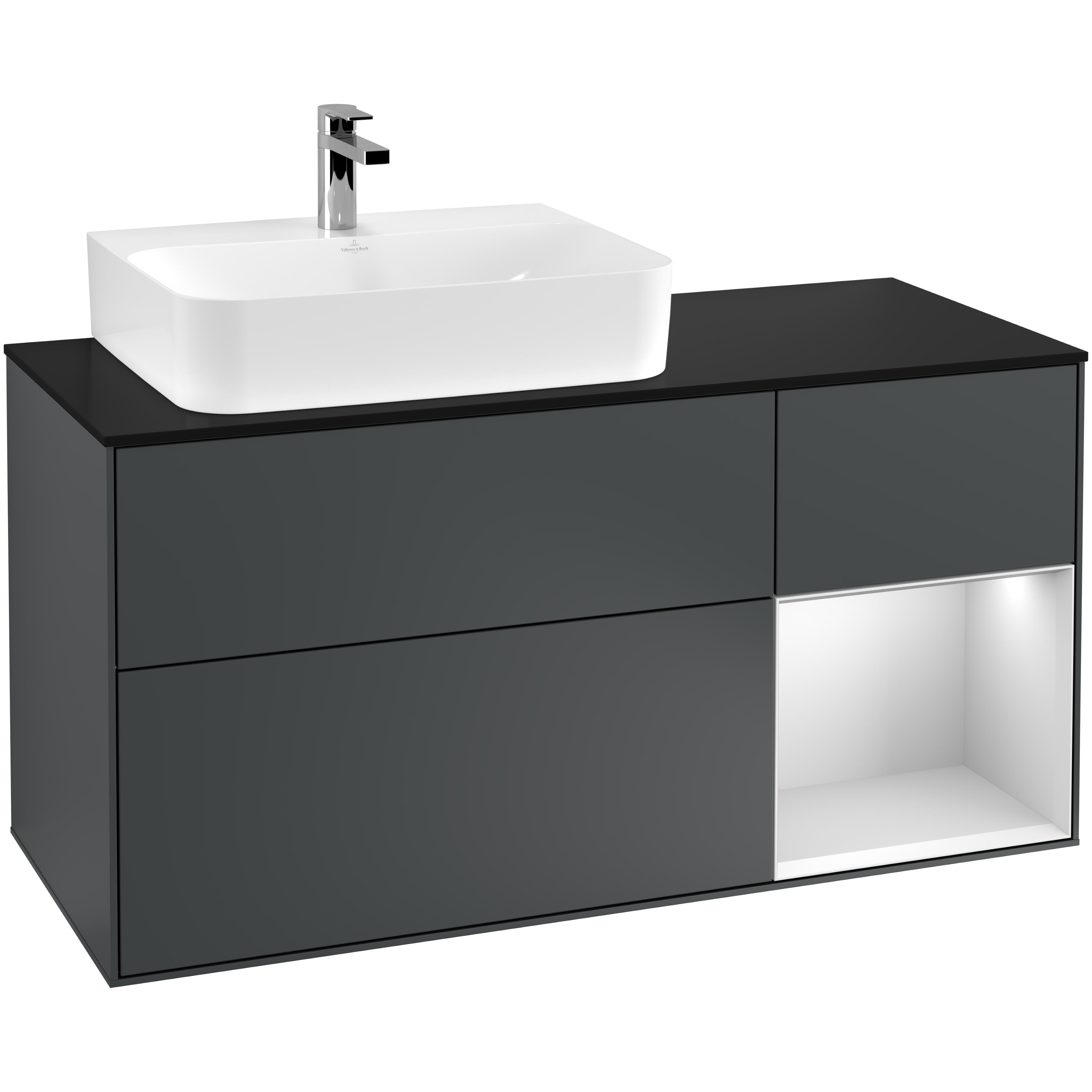 Tvättställsskåp Villeroy & Boch Finion med 3 Lådor Hylla och Bänkskiva för Ocentrerat Tvättställ