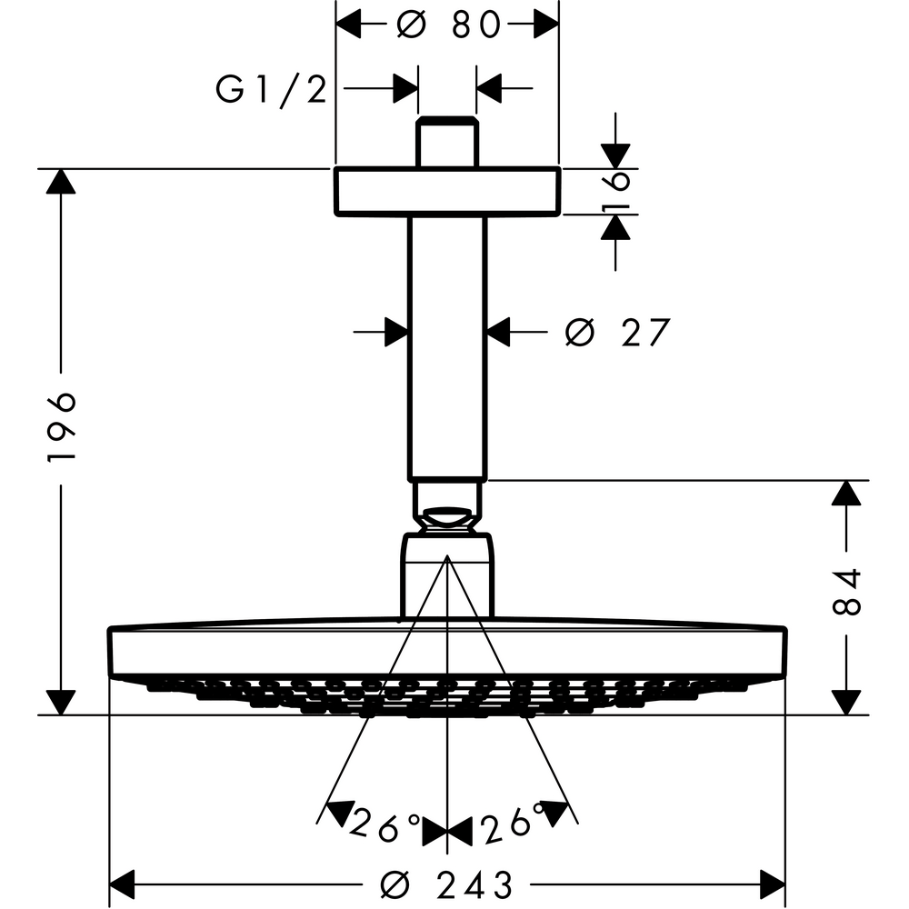 Huvuddusch Hansgrohe Raindance Select S 240 2-jet för Takmontage