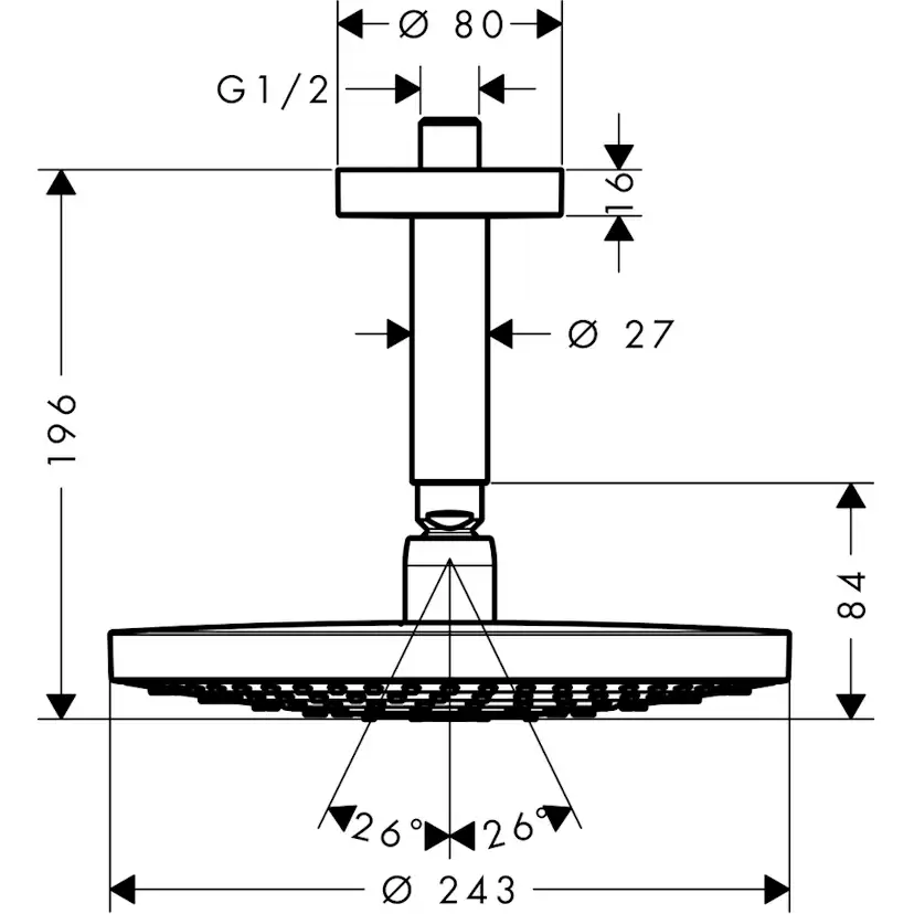 Hoveddusj Hansgrohe Raindance Select S 240 2-jet for Takmontering