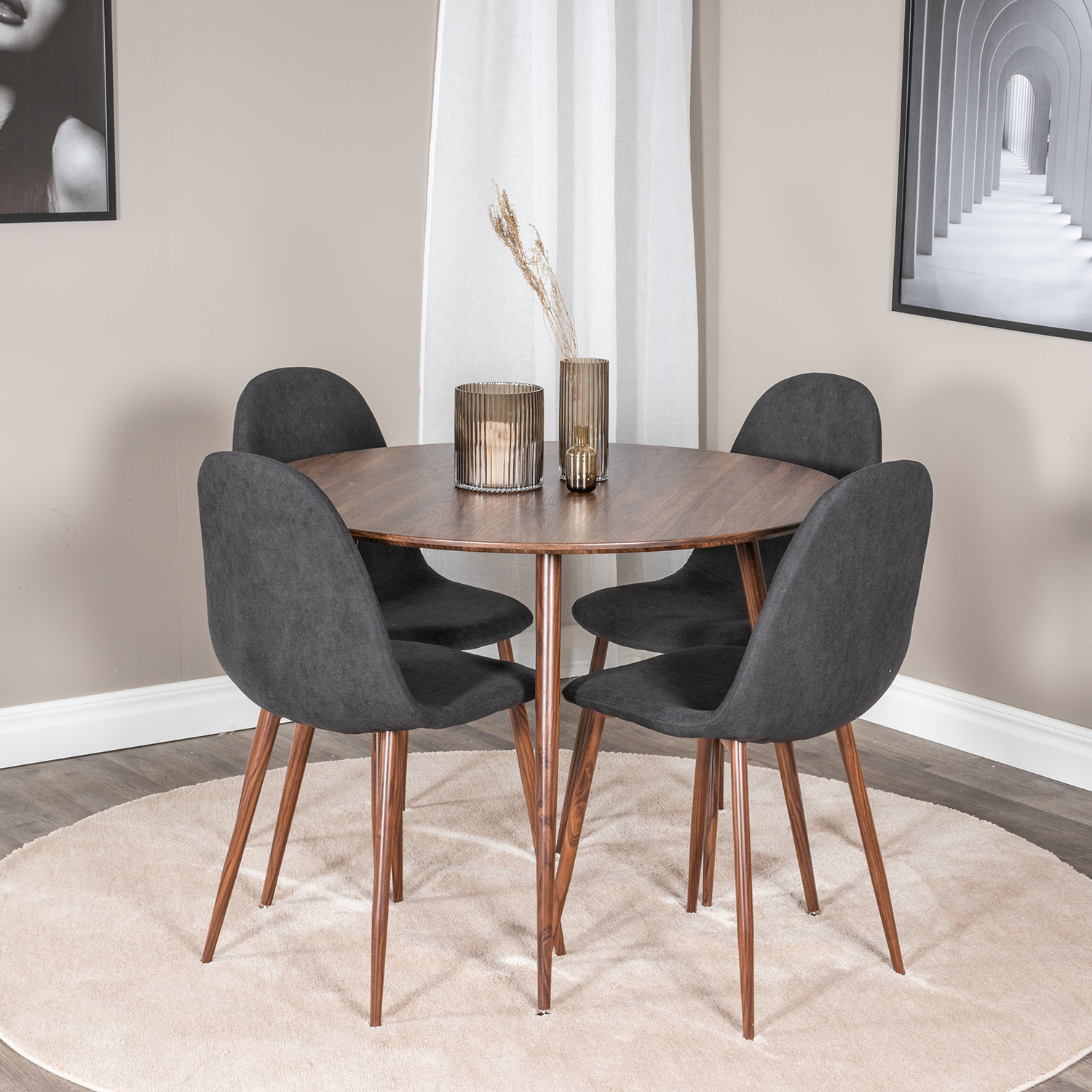Spisegruppe Venture Home Plake med 4 Pobbie Stoler Polyester Rundt
