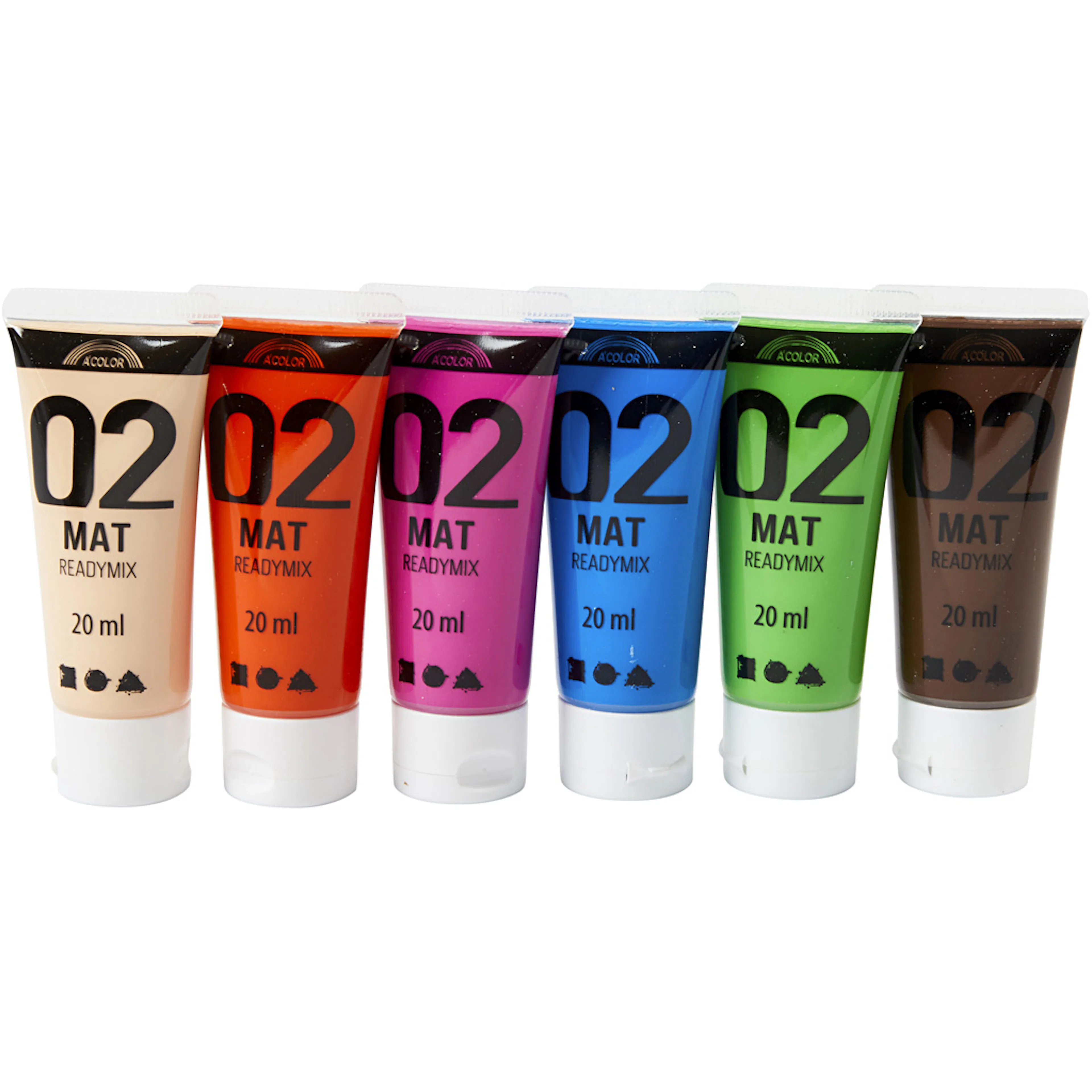 Akrylmaling Creativ Company Readymix A-color Supl Farger Nr 02 Matt 6 stk 20 ml/1 Pk