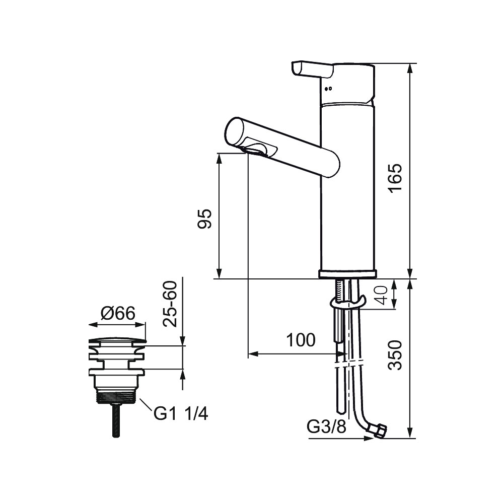 Rexx B5 m push-downventil Servantbatteri Mora Rexx B5 med Push-Downventil