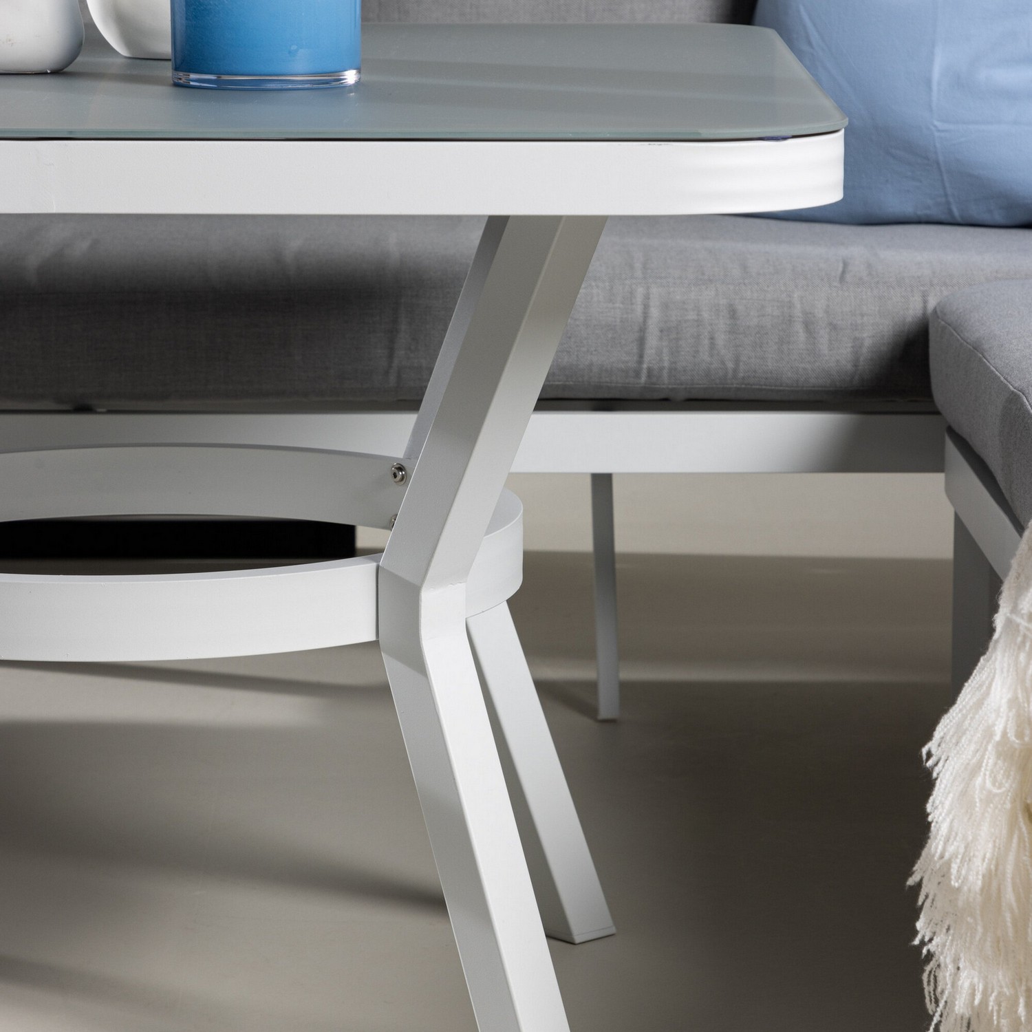 Virya Corner sofa set (3+2+1) White alu / Grey rope / grey c Hvit/Grå