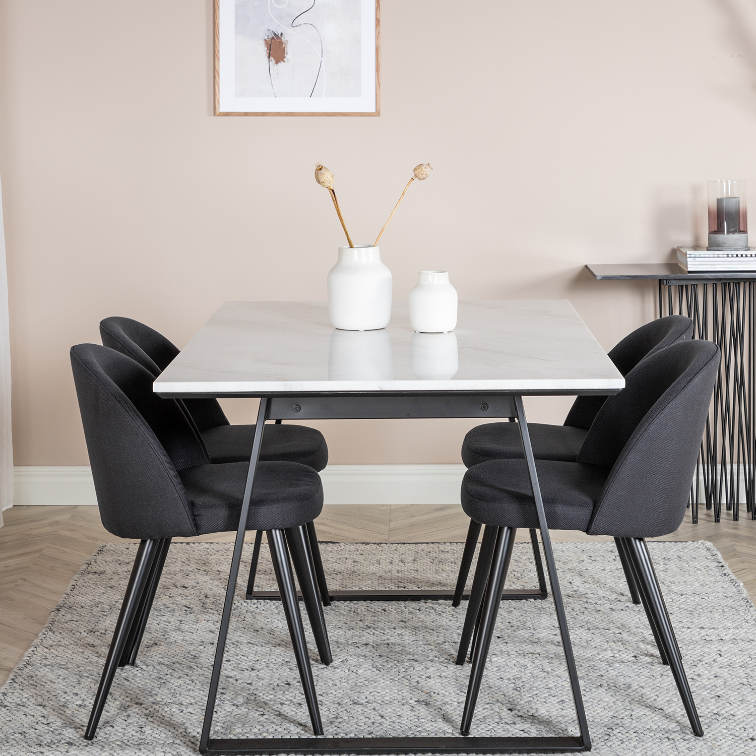 Spisegruppe Venture Home Estelle 140 med 4 Valentina Stoler Polyester