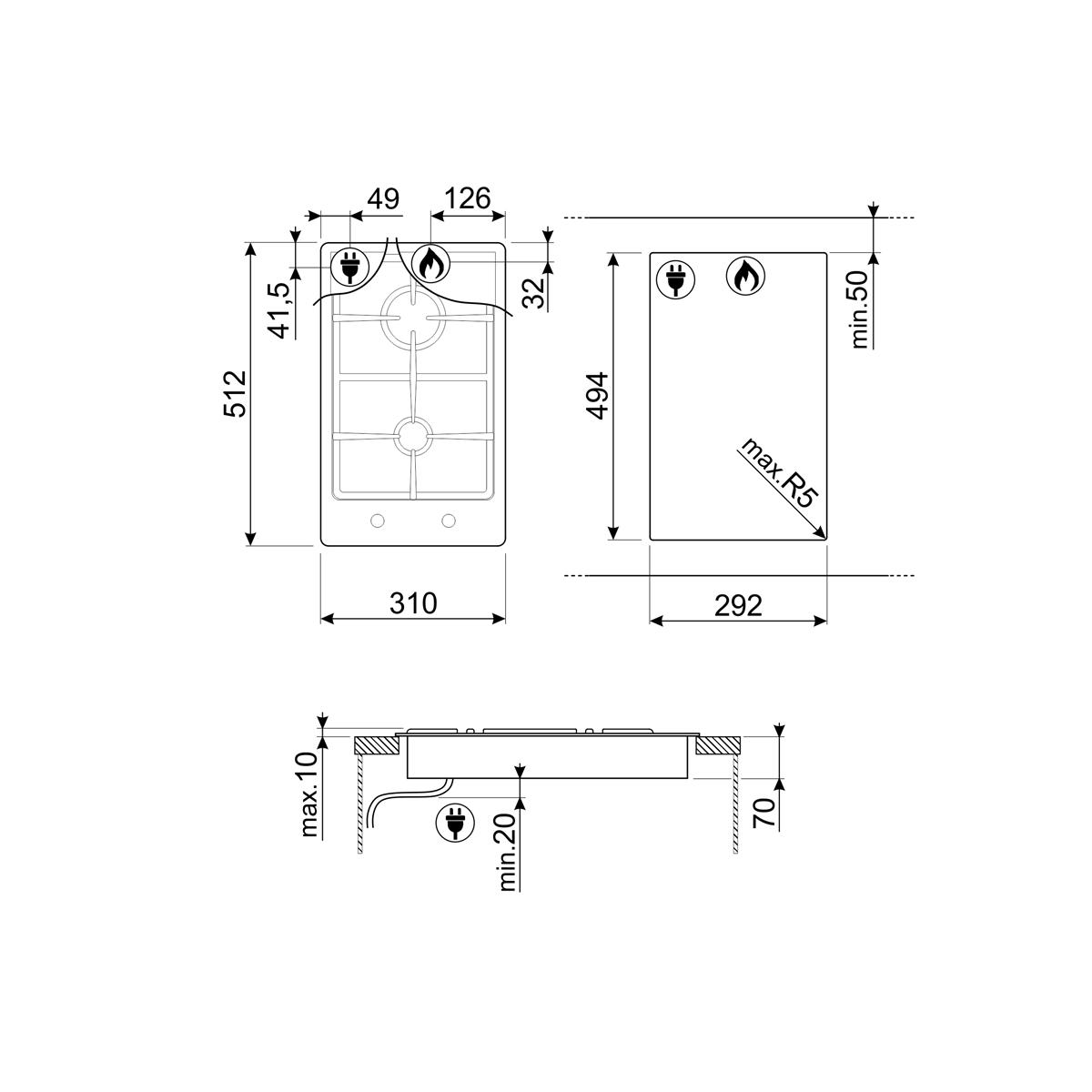 Gassplatetopp Smeg PGF32G