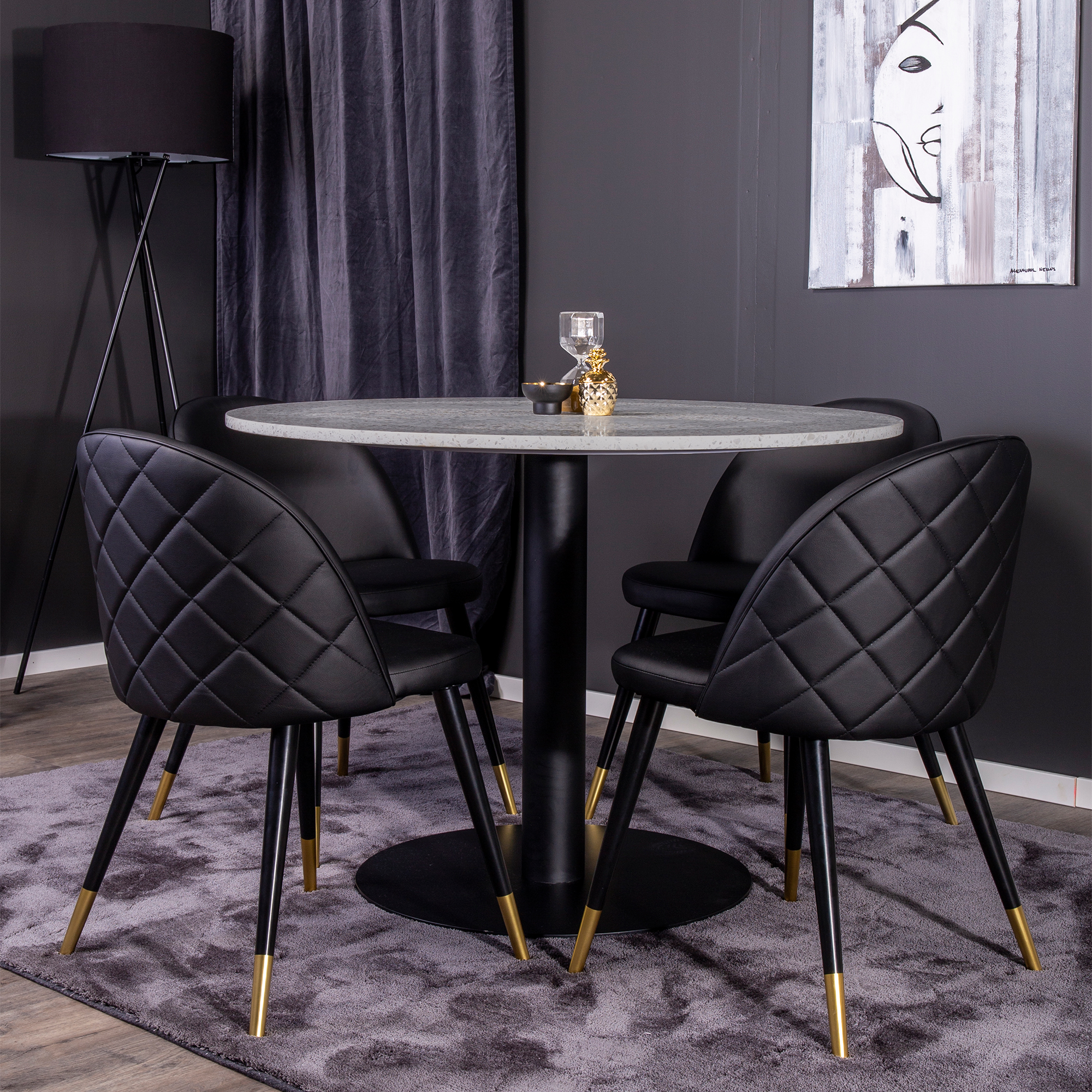 Spisegruppe Venture Home Roxanna med 4 Valentina Stoler Lær