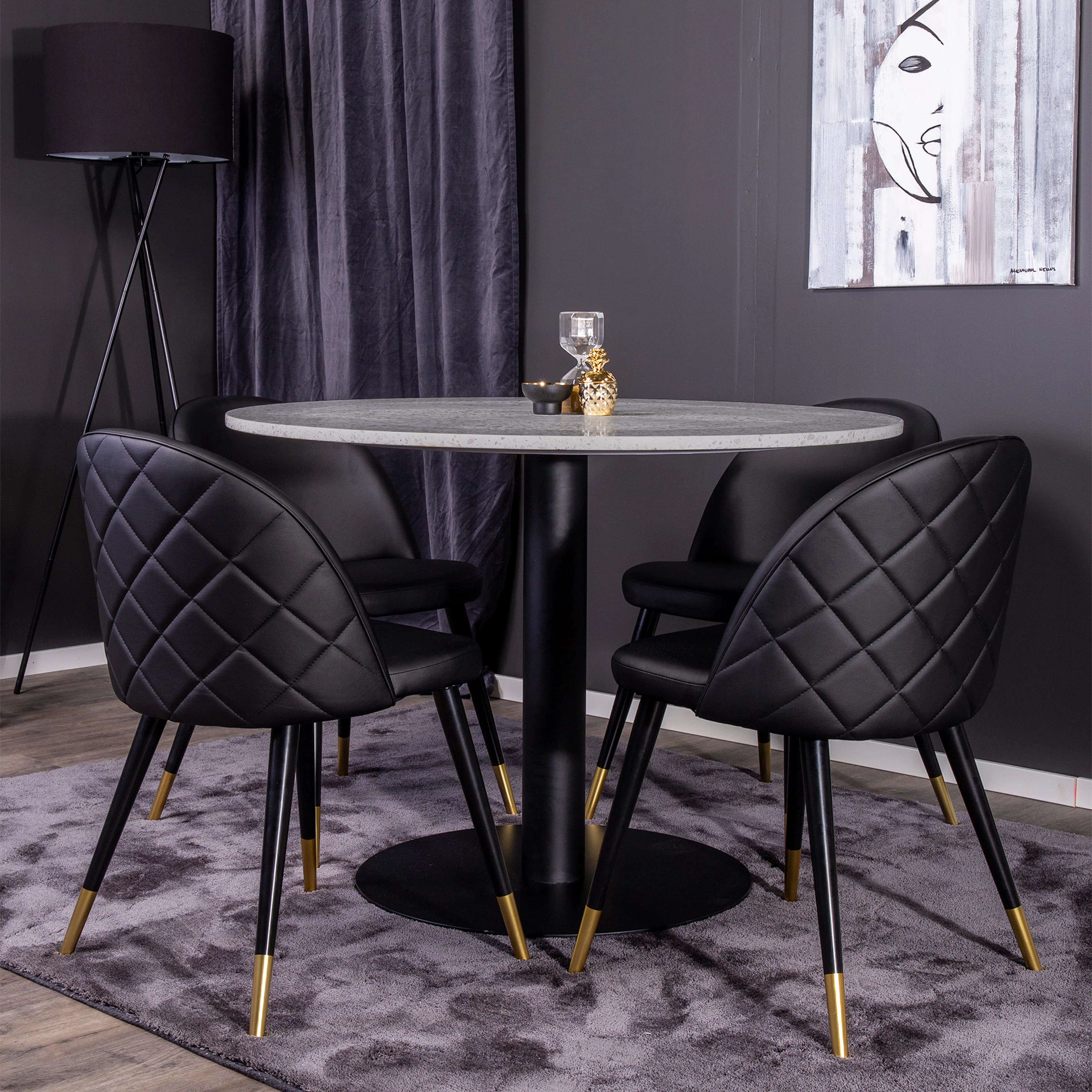 Spisegruppe Venture Home Roxanna med 4 Valentina Stoler Lær