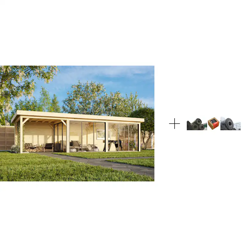 Hagestue Palmako Lenna 24,9 m2 Set 418 Slide med Papp, Spiker og SBS Takbelegg