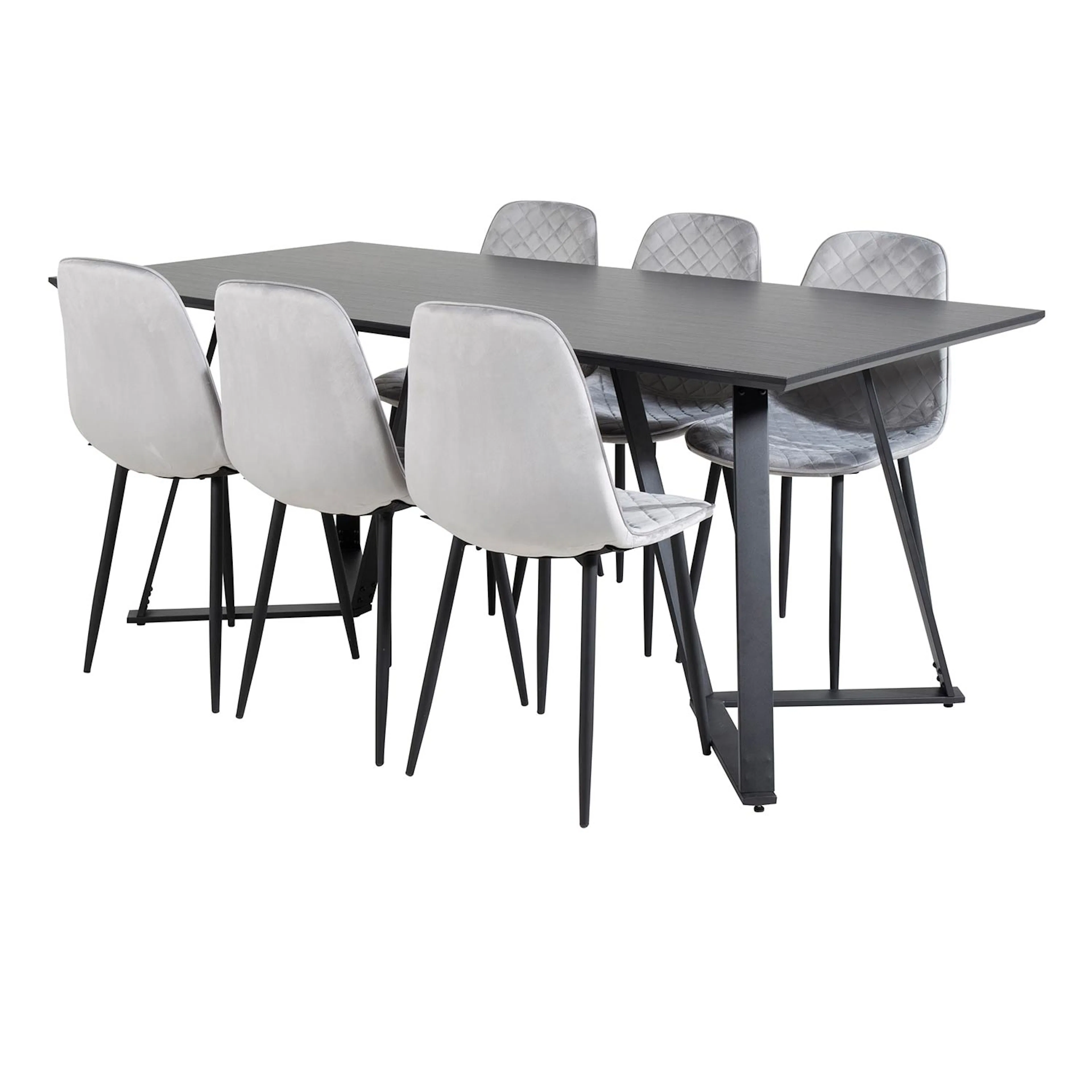 Marina Table - Black top /Polar Diamond Chair - -gråVelvet_6 Sort/Grå/Sort