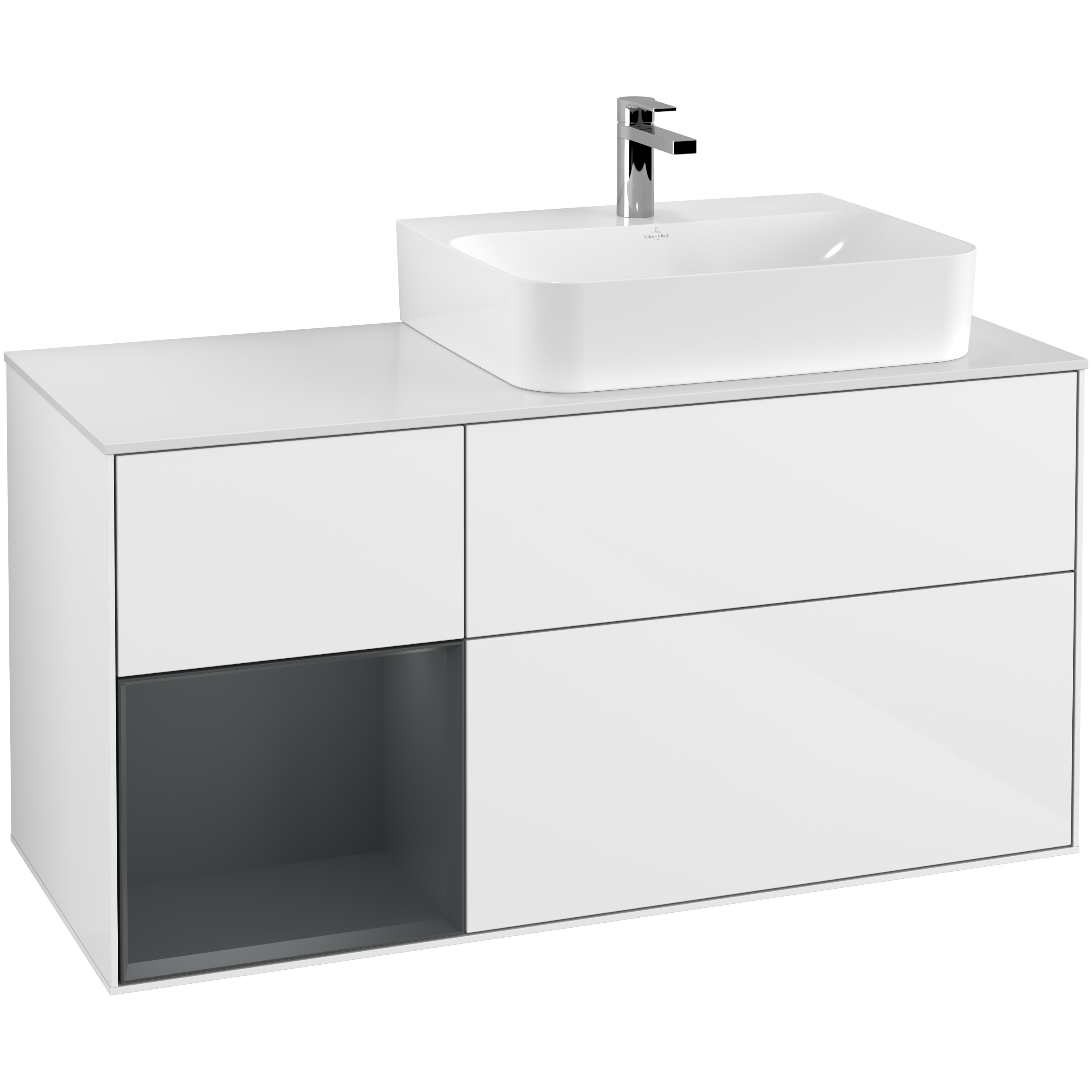 Tvättställsskåp Villeroy & Boch Finion med 3 Lådor Hylla och Bänkskiva för Ocentrerat Tvättställ | badrum - badrumsmobler - tvattstallsskap-och-kommod | KakelKungen