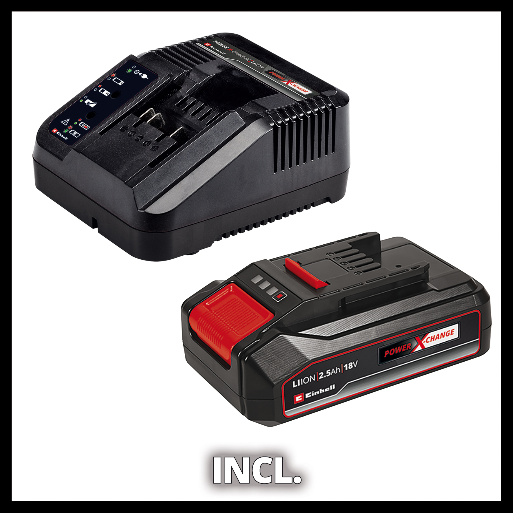 Slagbormaskinsett Einhell TE-CD 18/2 Li-i med 1x2,5 Ah Batteri og 22 delers Bit- og Borrsett